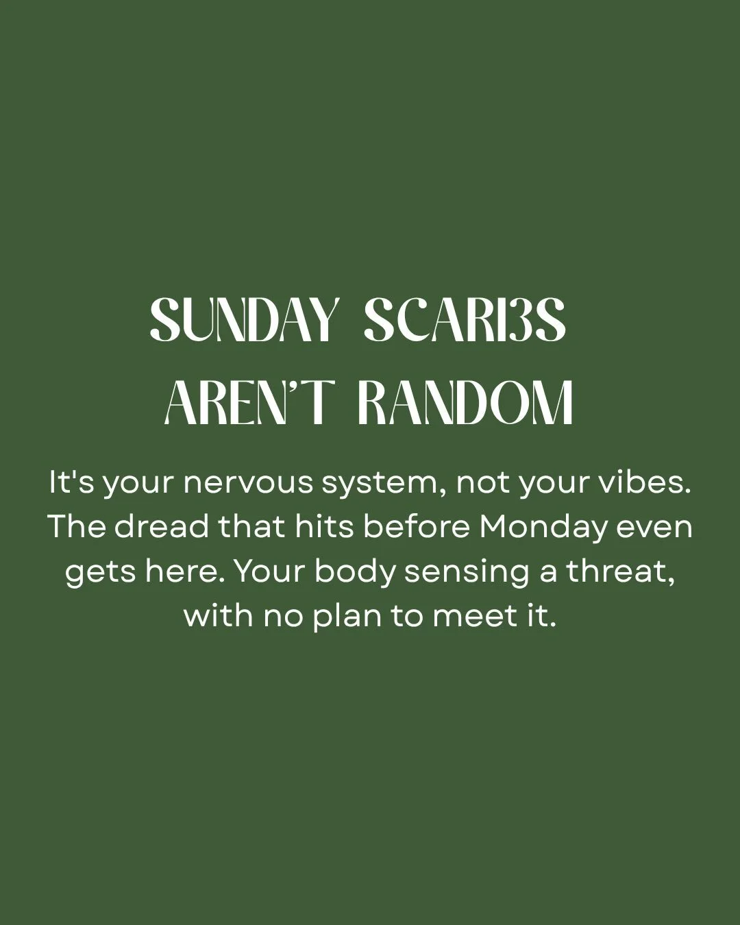 Sunday Scaries: That dread that creeps in before the week even starts. Not laziness, not vibes&hellip; it&rsquo;s your nervous system bracing for Monday with zero plan.

The fix isn&rsquo;t a bubble bath. It&rsquo;s predictability.

Swipe for my actu