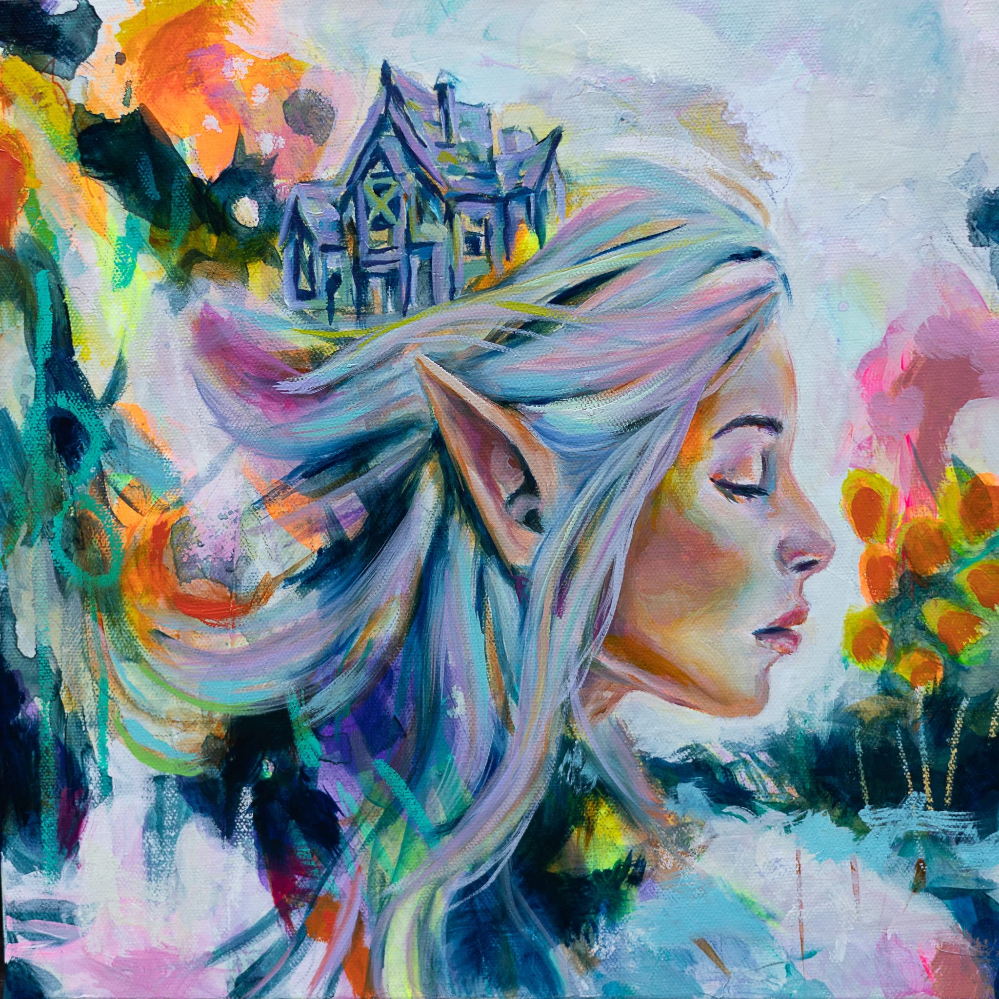 abstract female elf portrait painting