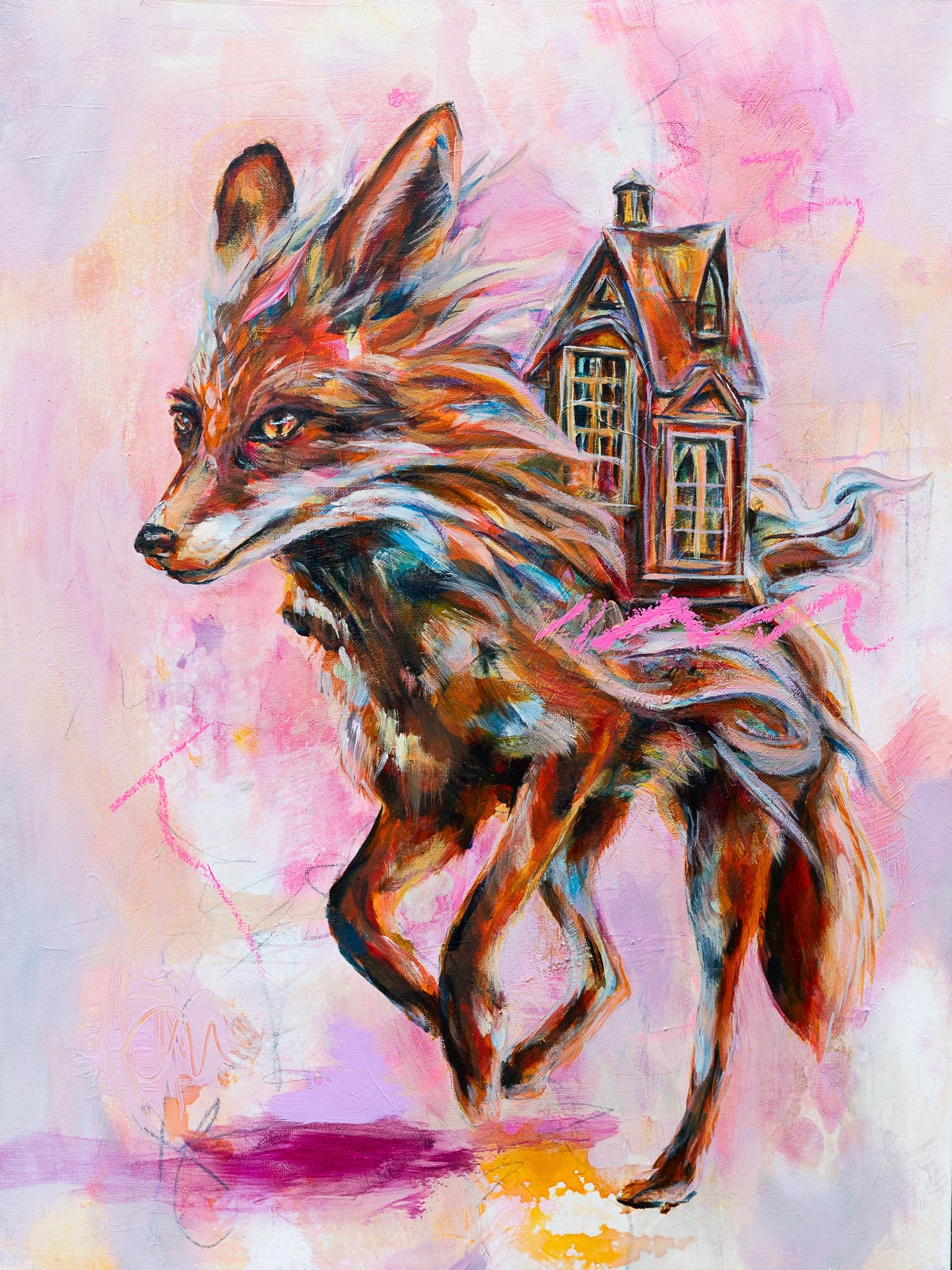 fox running with house on it's back