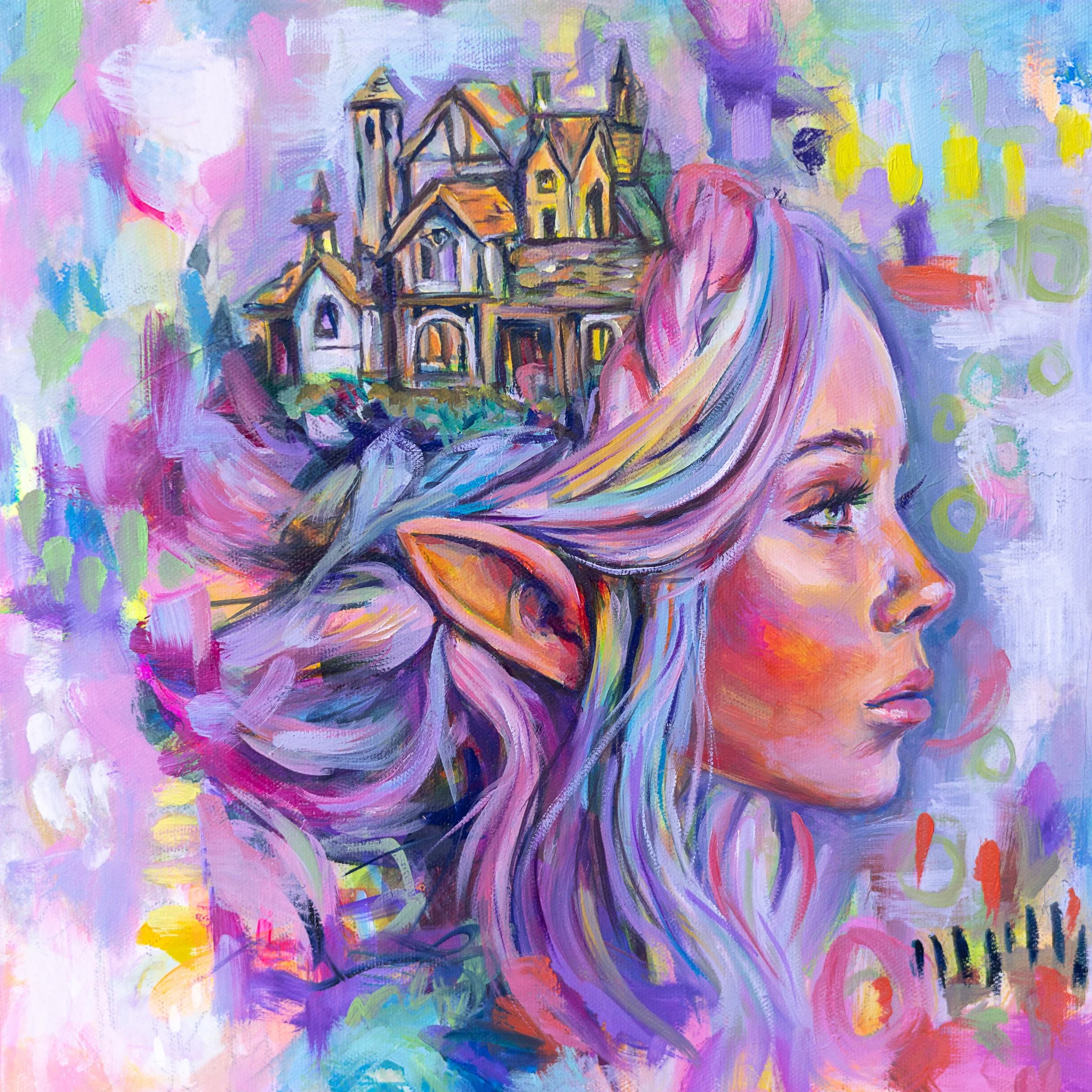 abstract female elf portrait painting