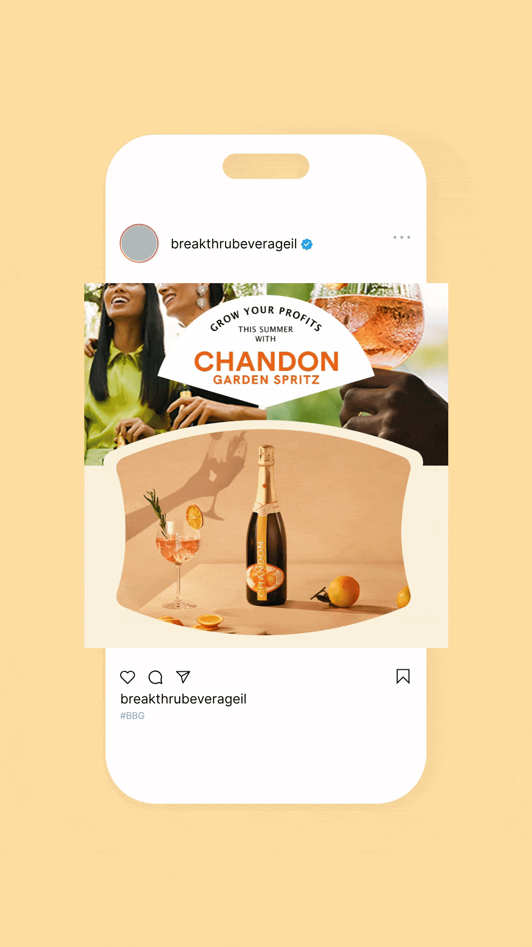 Animated social graphic on light orange background featuring chandon garden spritz