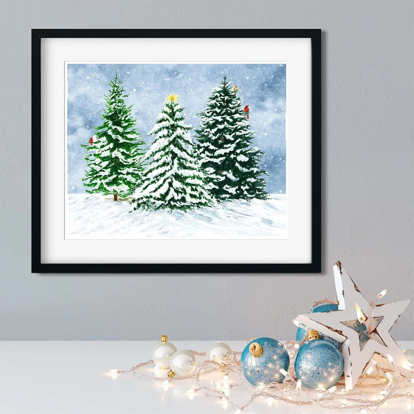 The final painting in this year's holiday collection is &quot;Evergreen Peace.&quot; I've resurrected a digital design from a couple of years ago that combines three of my evergreen paintings from 2020-2022. And this year, I added a snowy background 
