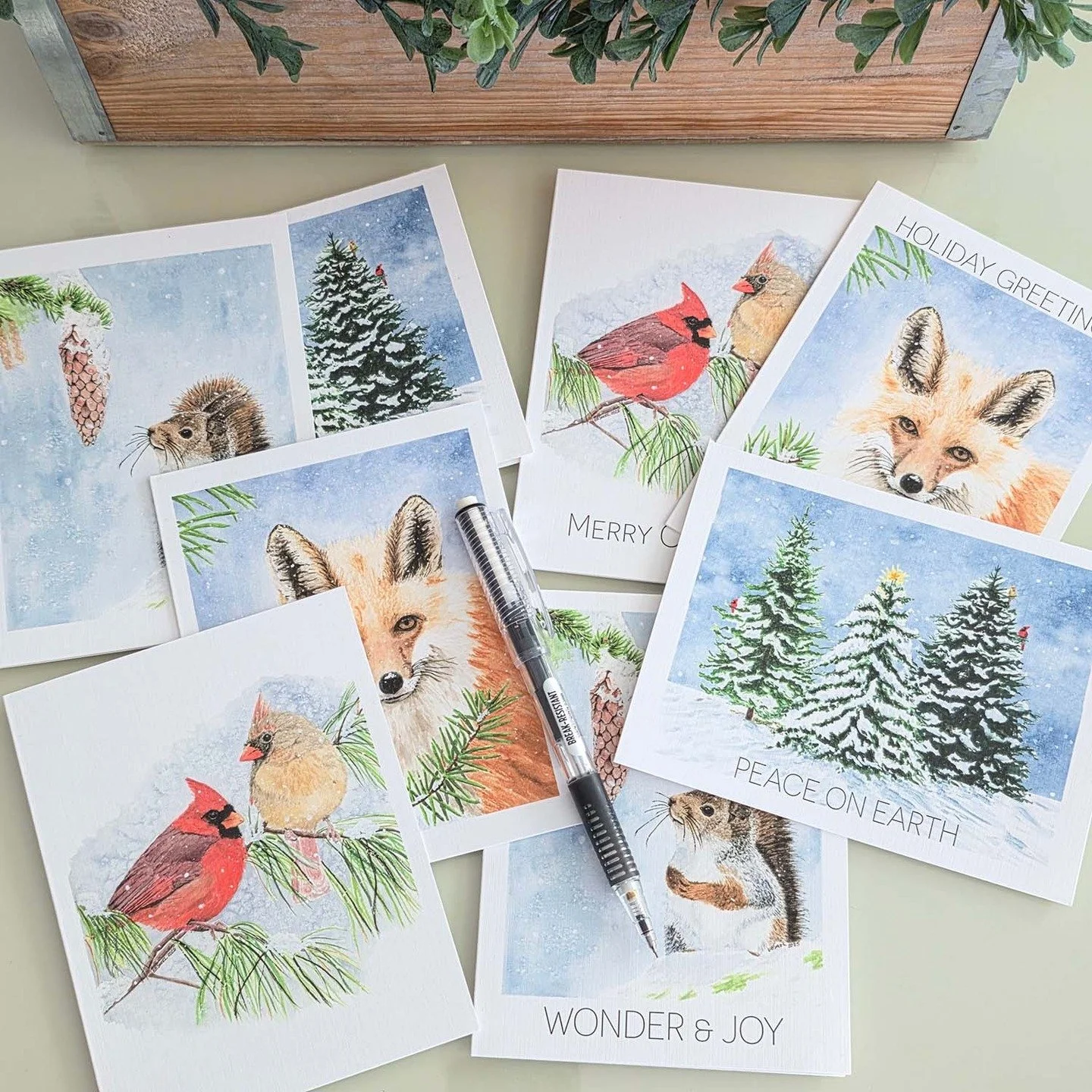 Holiday greeting cards are coming soon, my friends! The holiday painting collection will be available as greeting cards printed on linen cardstock, and they are the perfect way to connect with loved ones near and far. Cards are blank inside and will 