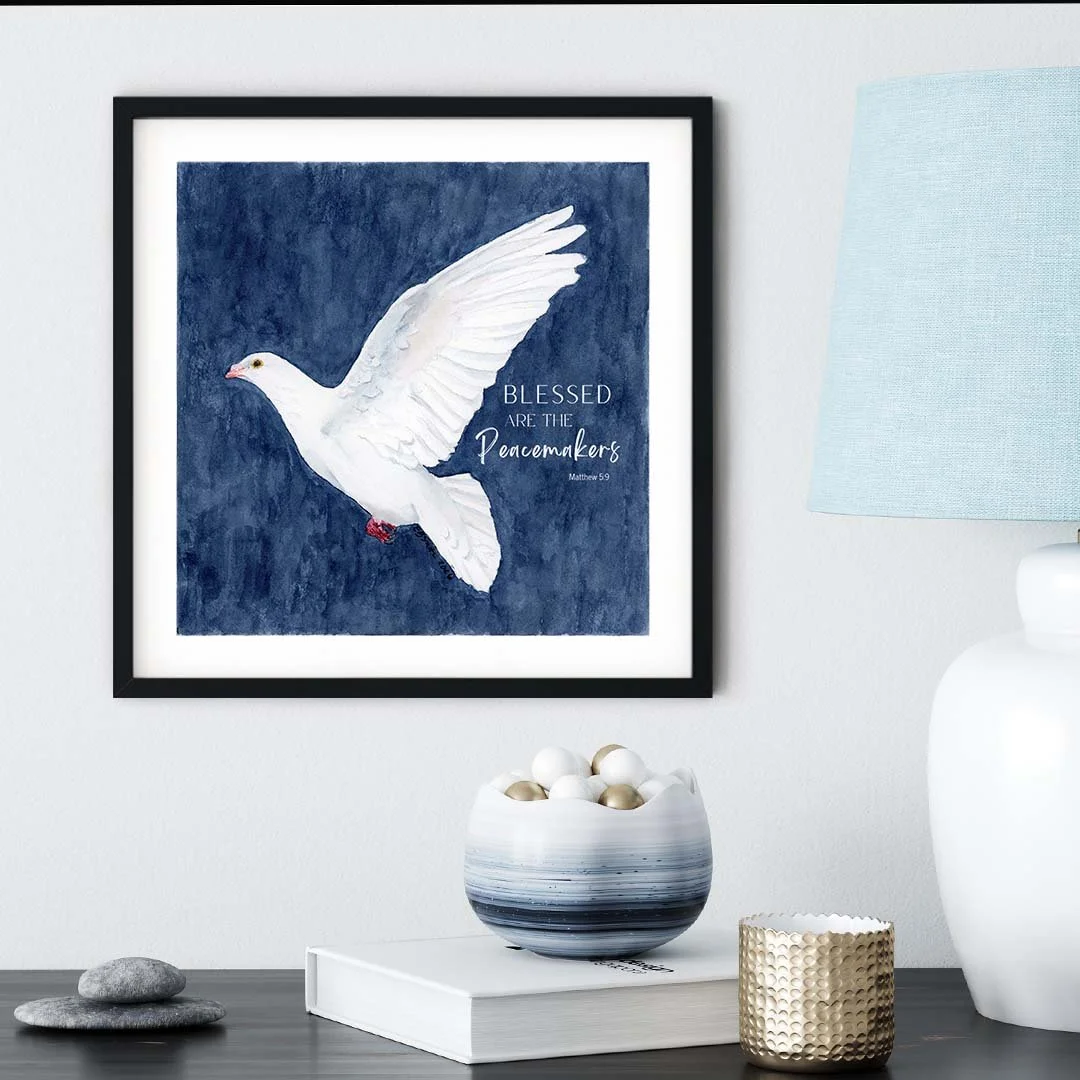 And today I created the inspirational version of this peace dove. I tried to make the full verse of Matthew 5:9 fit, but it overtook the art and added to the chaos. These four words are all that are needed to gently, but assertively share the message