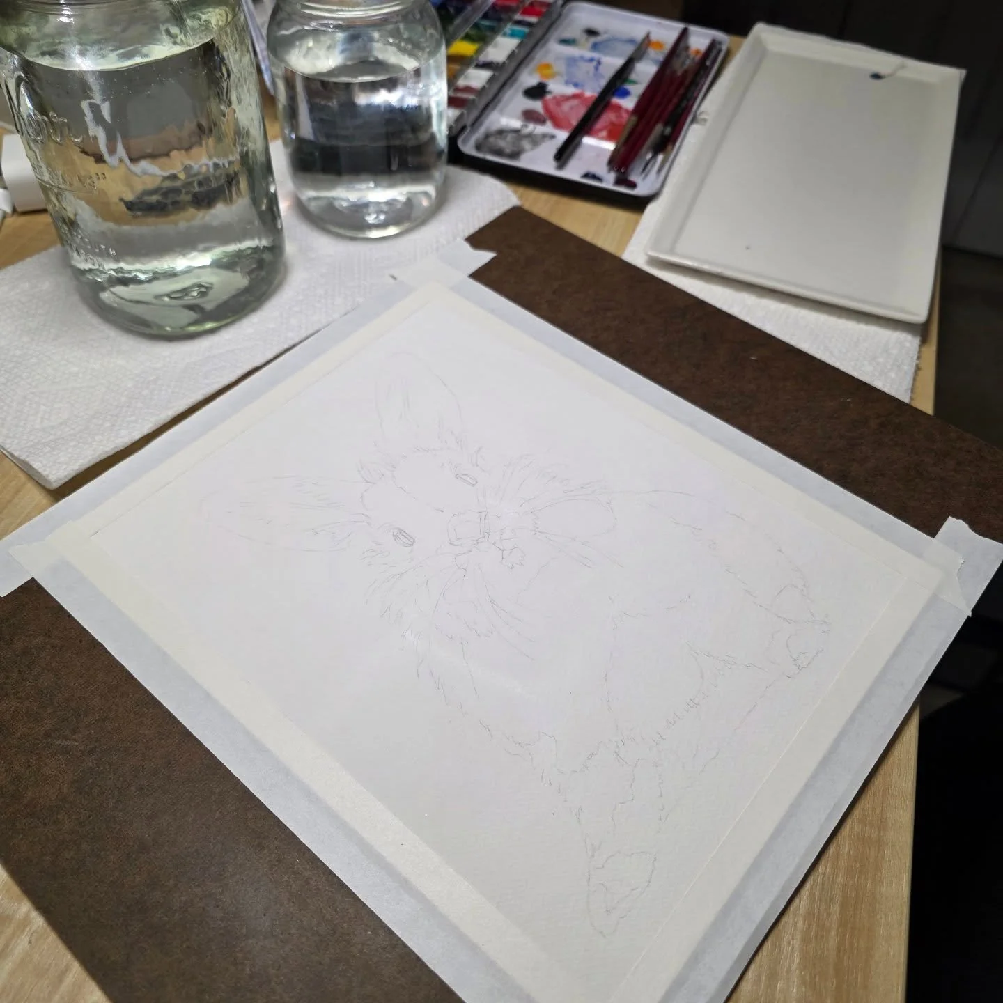 Fresh water, a clean palette, &amp; a bunny sketched &amp; ready to paint. Here we go!

#bunnyart #natureartwork #natureinspiredart #natureillustration #charlotteartist