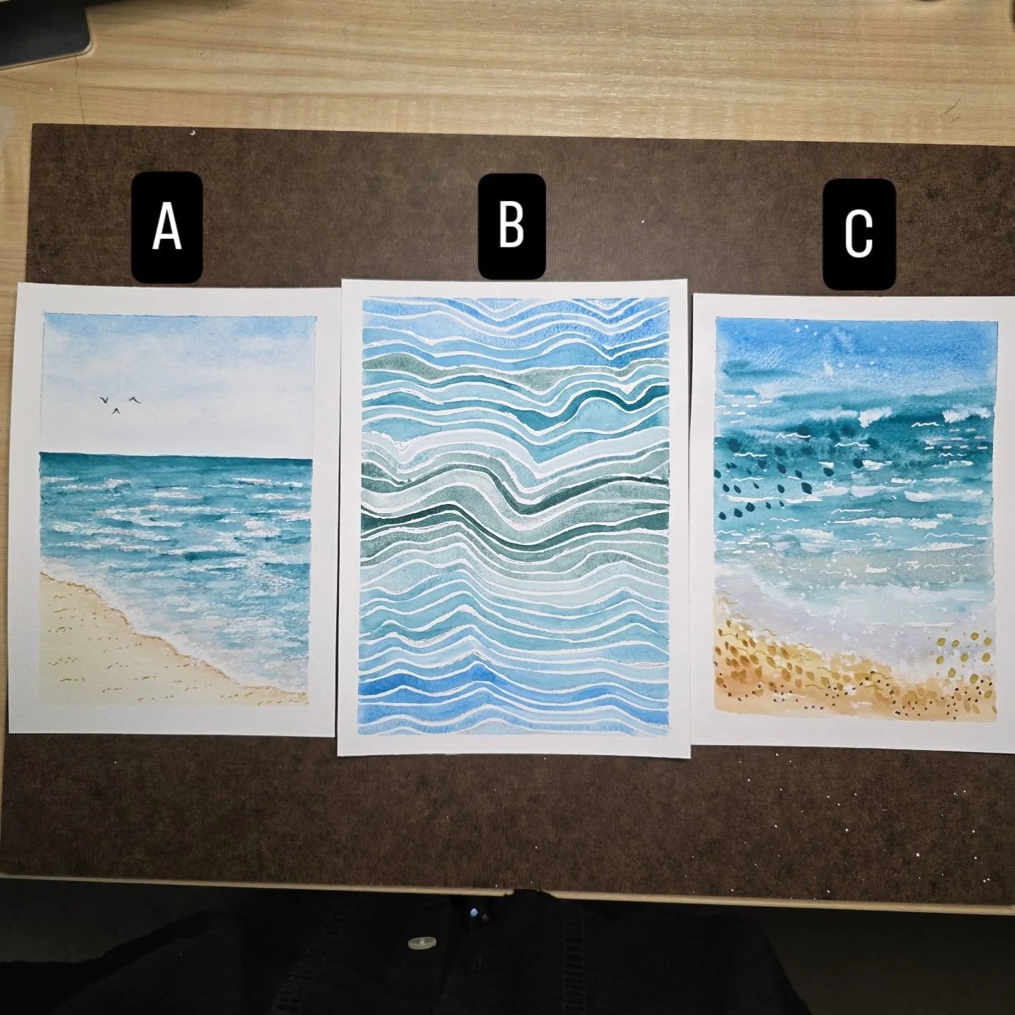 Help me choose the project for my next in-person workshop, coming the last weekend in April. Which would you want to paint... A, B or C??? Please share your choice in the comments.

#behindthescenes #oceanart #mamaduckart #charlotteartist