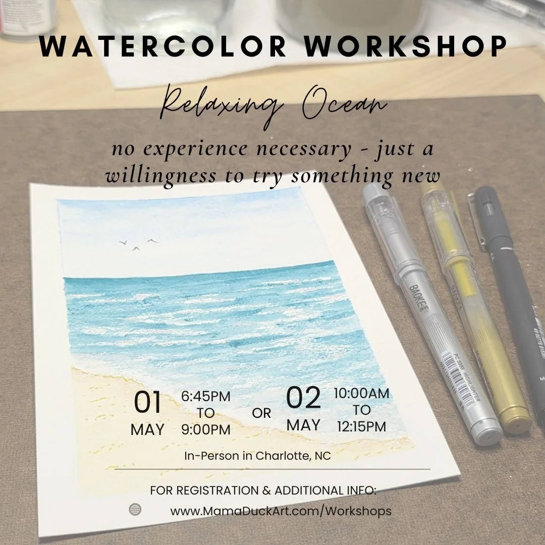 Join me for my next in-person watercolor workshop on May 1 or May 2 in Charlotte, NC as we paint this Relaxing Ocean project. As we prepare for the arrival of summer, let's paint some vitamin Sea together. To register, choose the link in my bio and c