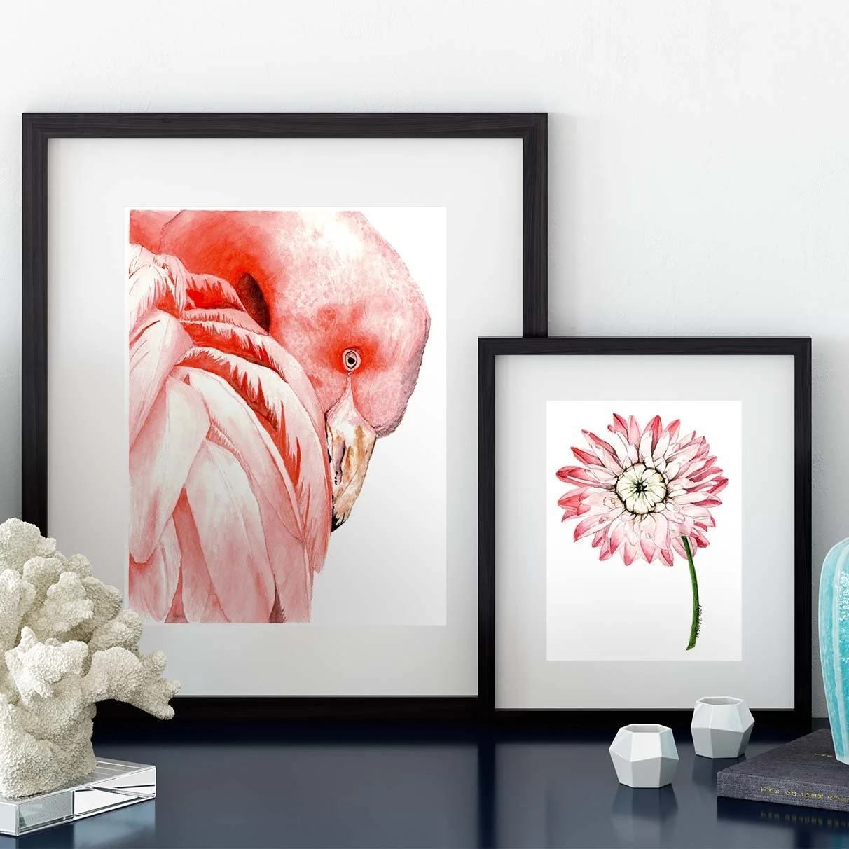 Just some luscious, pink, nature beauty to brighten your post today. Both watercolor illustrations, "Fetching Flamingo" and "Dahlia," are available as fine art prints and greeting cards on my website (link in bio). And "Dahli