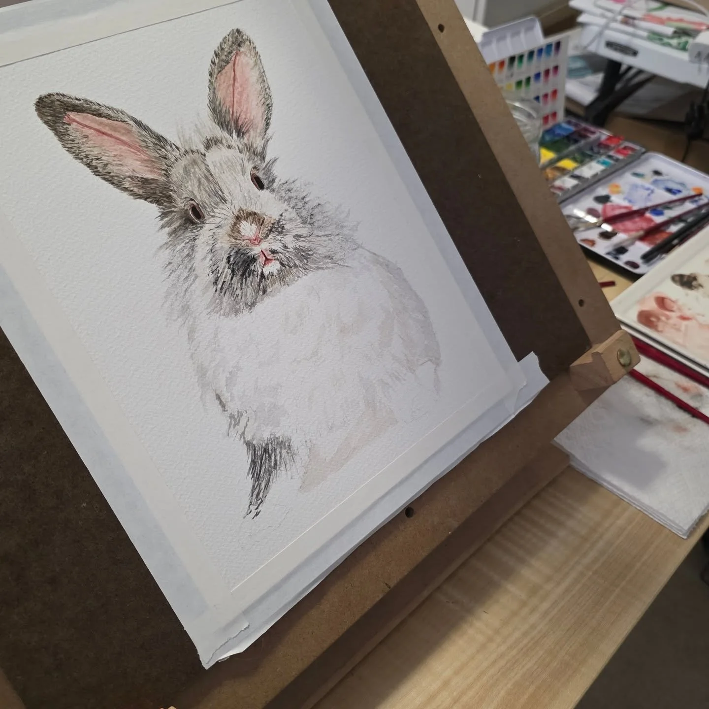 Looks who's taken up residence again on the easel &amp; is coming more to life!! I think this bunny needs a name... what do you think? Share your suggestions in the comments, &amp; let's have some fun with a name!

#bunnyart #watercolorbunny #naturei