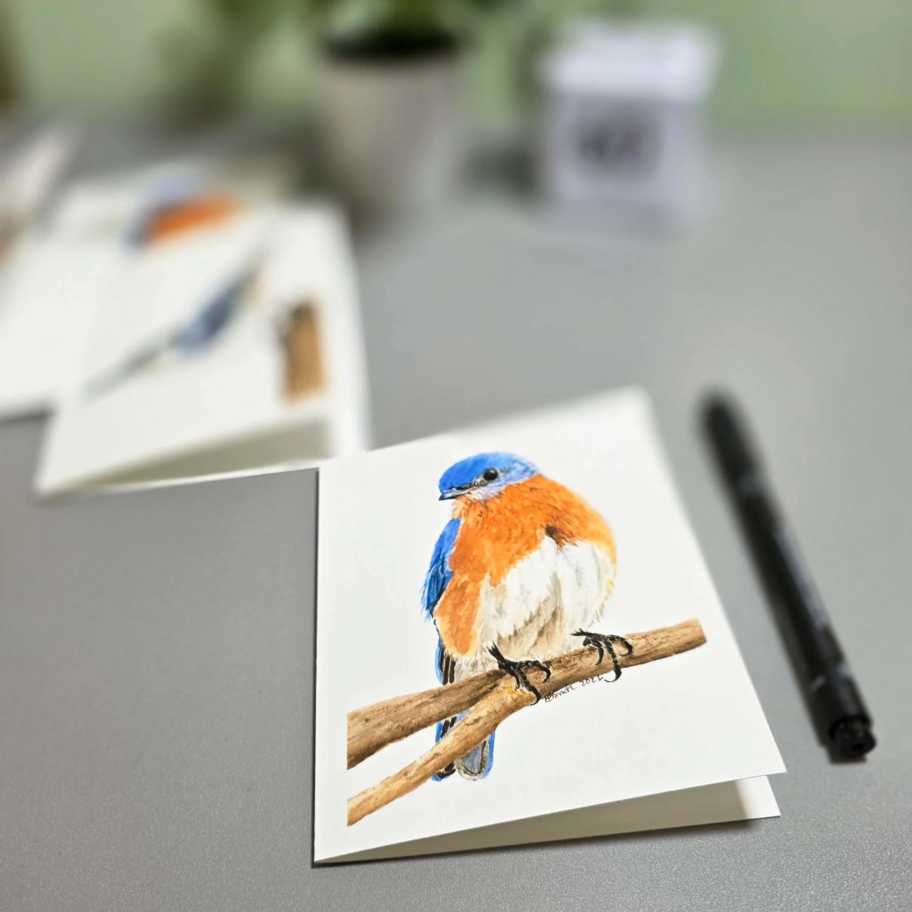 The Eastern Bluebird painting with those stunning blue and rust colors is also available as a greeting card to help you connect with loved ones and share some nature-inspired beauty - all at the same time. All of my greeting cards are blank inside, s