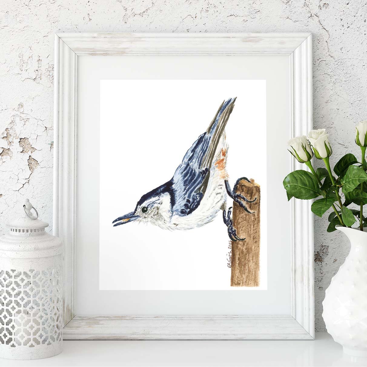 Bird lovers (or friend/family of bird lovers), I have another nature-inspired fine art print for you! This White-breasted Nuthatch is ready to adorn your office, bedroom, living room, dining room, etc. and add some gorgeous blues and bird love to you