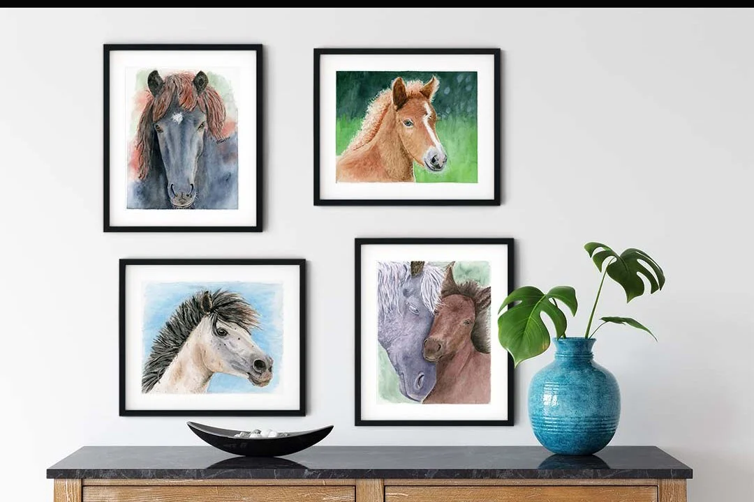 The horse collection is about to be cut in half! I've decided to retire the two fine art prints on the left in this photo. The two with the foals will remain, but the other two will be removed from the website at the end of September. If you've had y