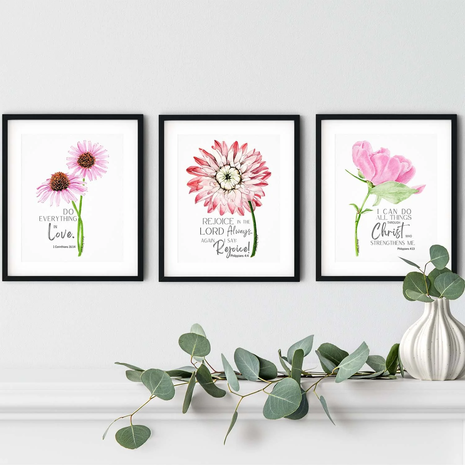 Picture these beauties in your home, my friends. I combined a few of my watercolor florals with uplifting scripture to offer hope-filled beauty for your home as fine art prints. Just a little inspirational, nature-inspired art to lift your spirits an