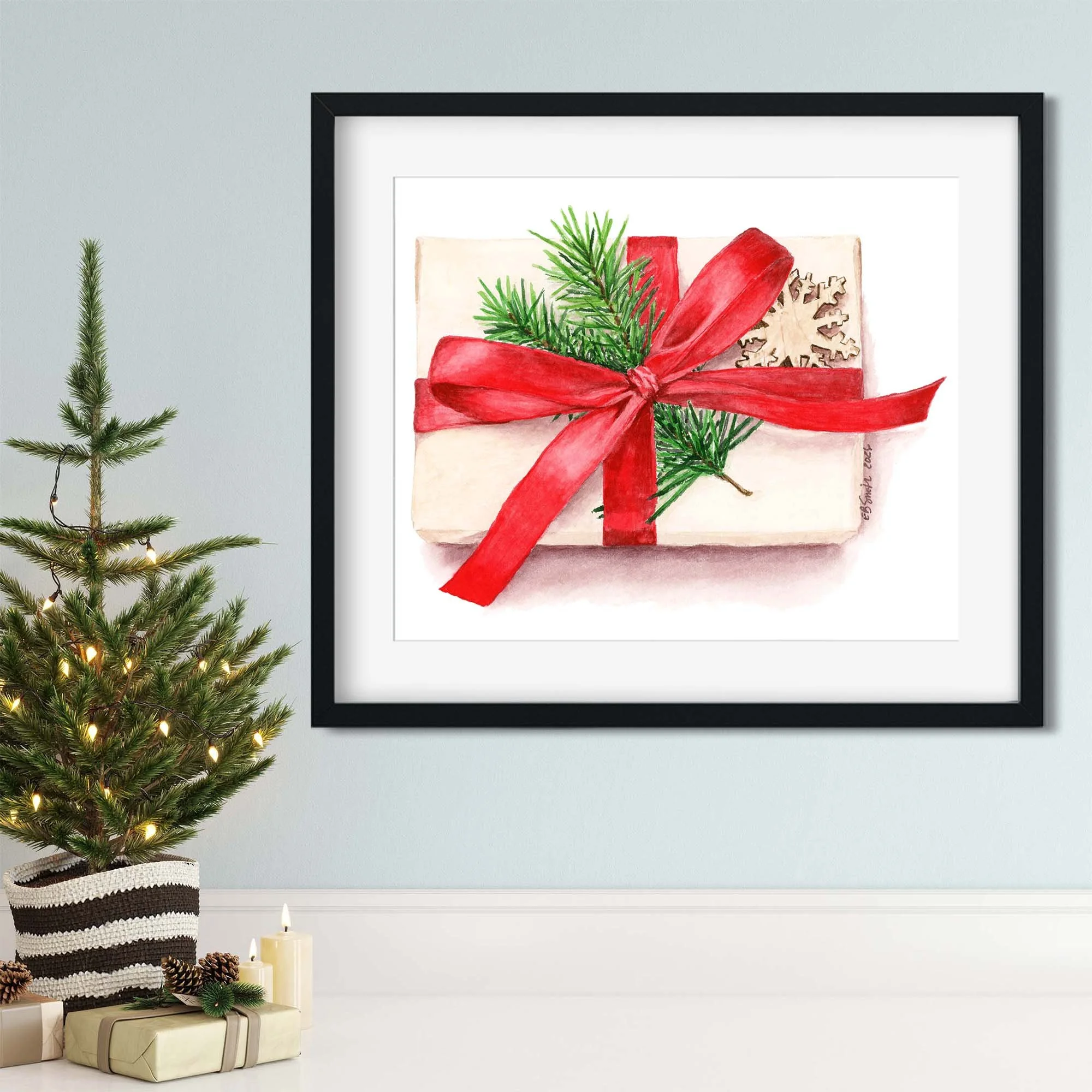 COMING SOON to the Holiday Shop is the last painting of the holiday collection - A simple gift, a bright red bow, and a whole lot of Christmas charm. My watercolor painting, Nature's Gift, celebrates the simple beauty of holiday giving. A thoughtfull