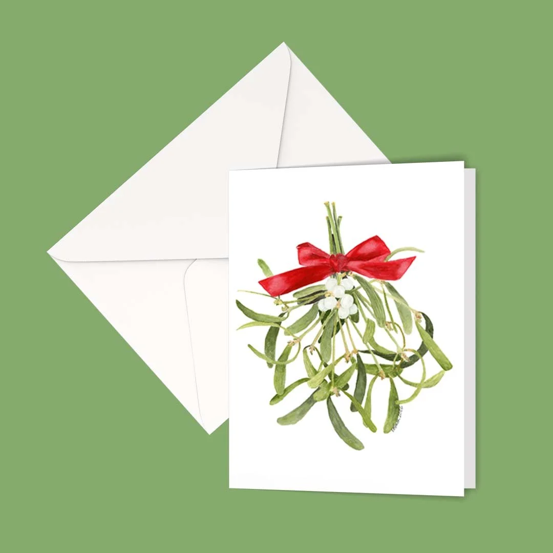 "Mistletoe Kiss" - a vertical greeting card