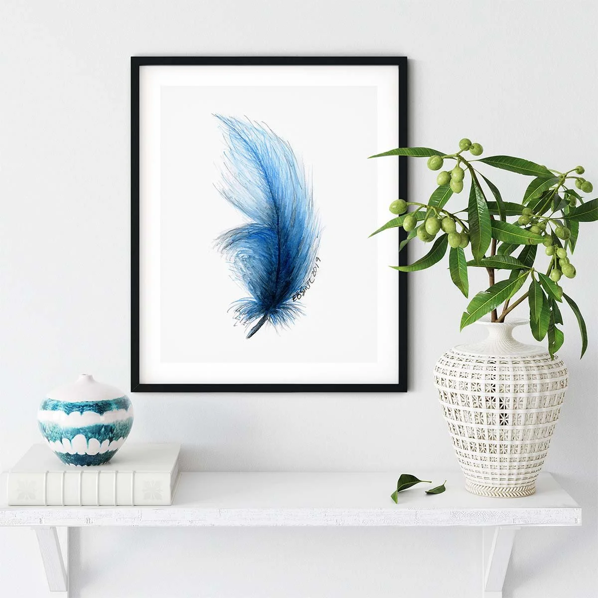 Watercolor-Upright-Feather-Black-Frame-Shelf-Plant-MamaDuck-Art-Beth-Smith.jpg