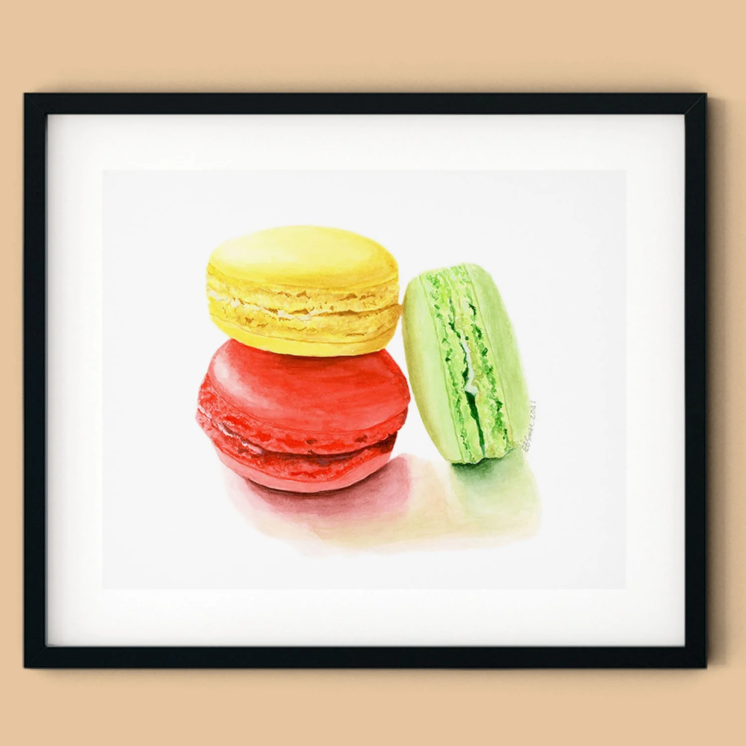 Watercolor-Macarons-Painting-Black-Frame-MamaDuck-Art-Beth-Smith.jpg