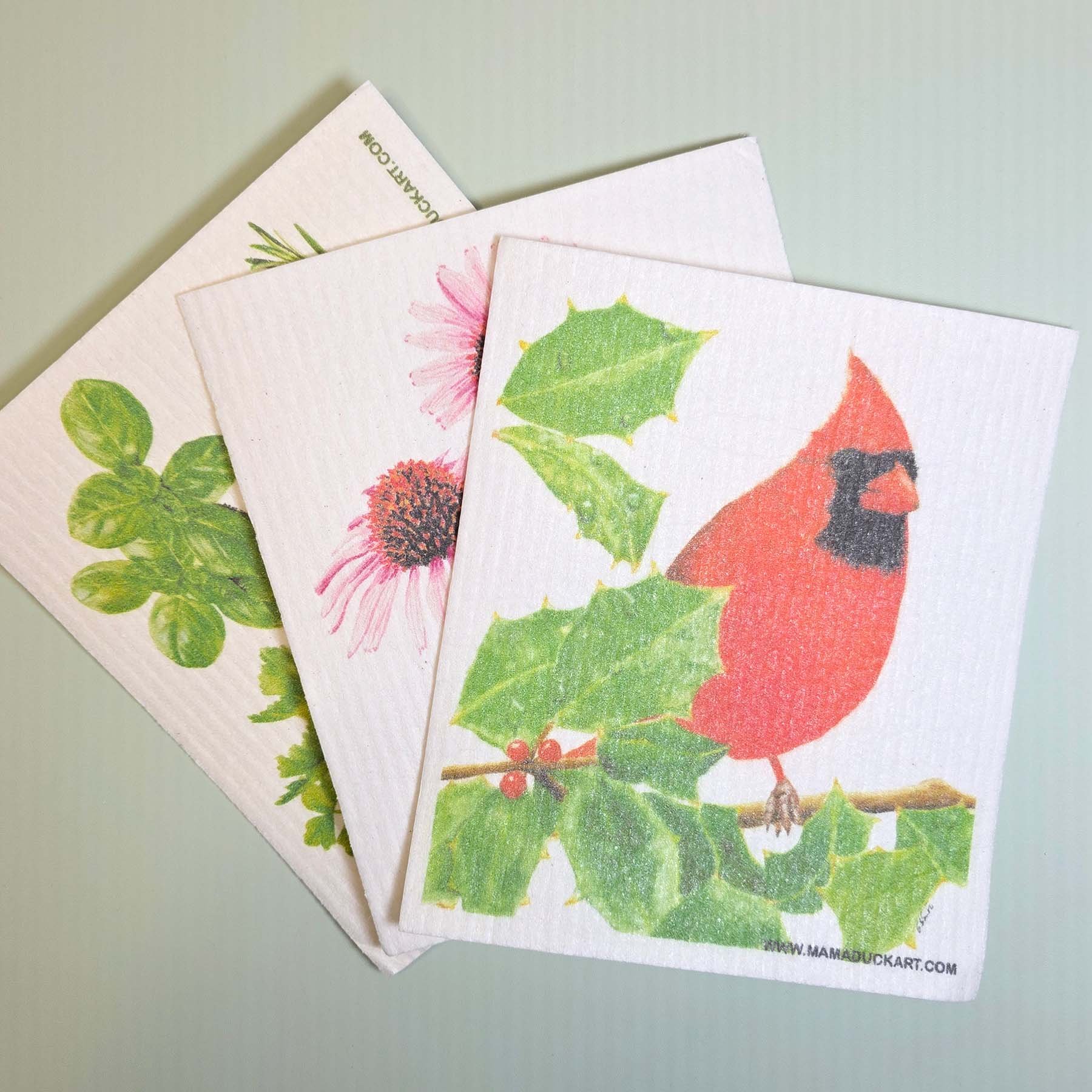 Watercolor-Swedish-Dishcloths-Bundle-Coneflower-Cardinal-Herbs-MamaDuck-Art-Beth-Smith.jpg