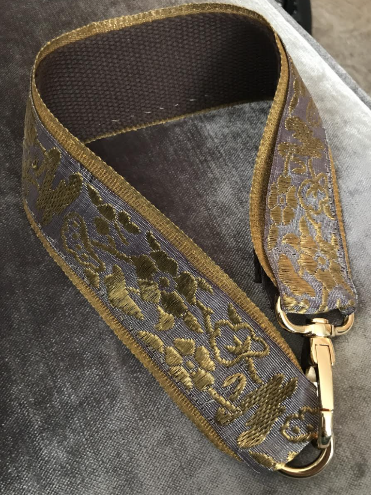 Gold-shot ribbon (1920's). Hand-sewn.