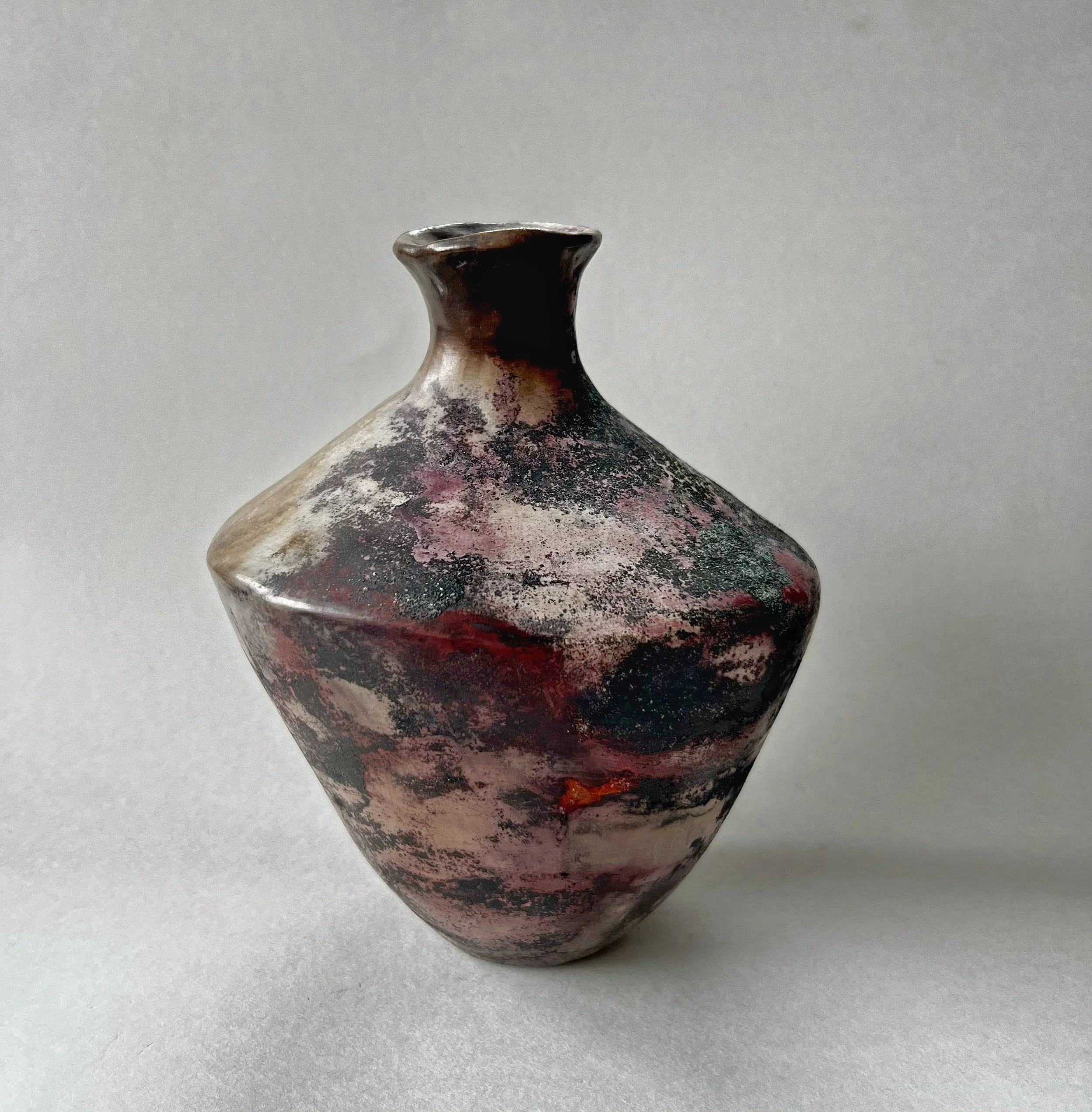 Rubedo II (the reddening)  (7.5"h x 6"w x 6"d) ~ sawdust fired 2026