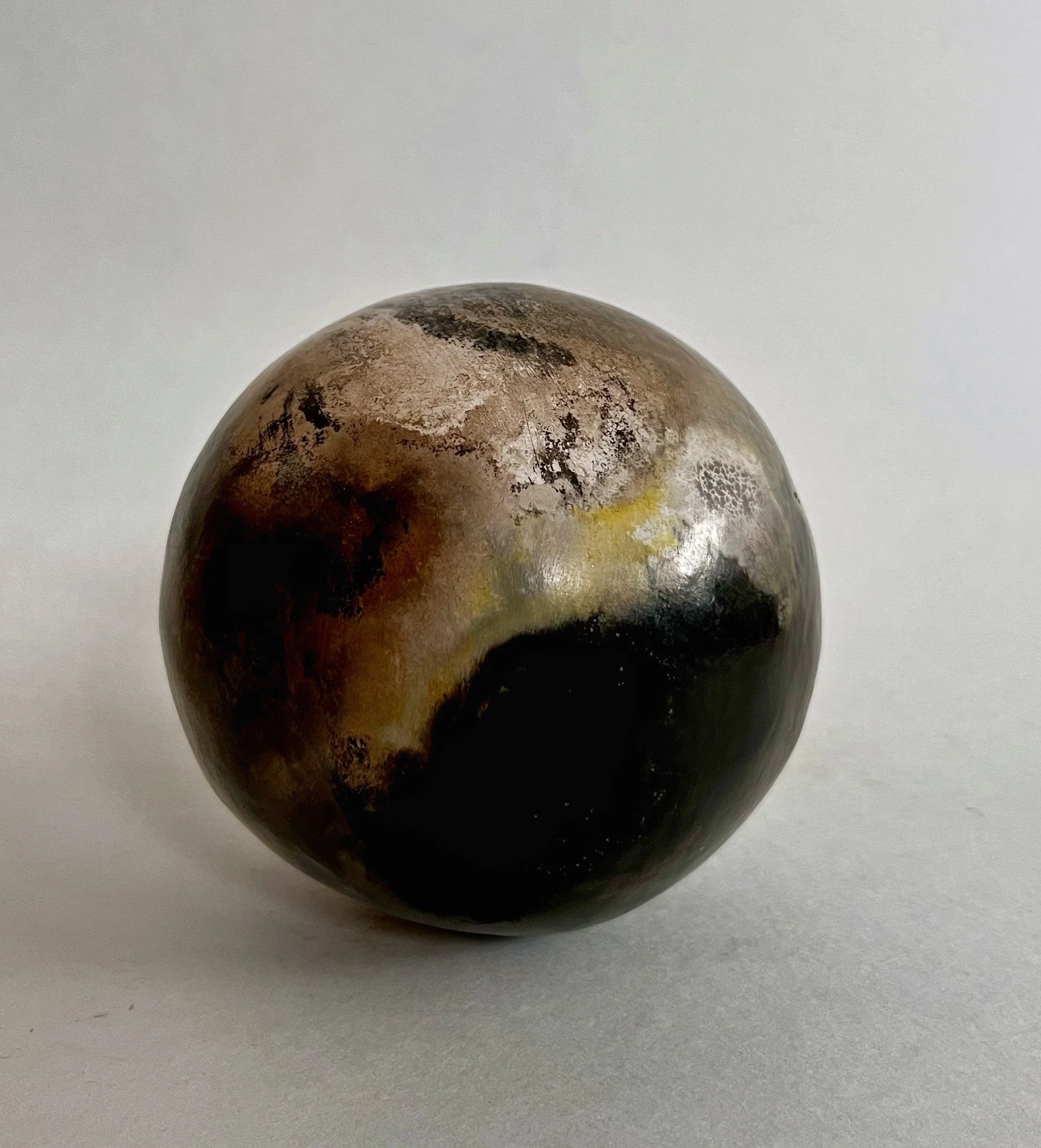 Ochre Moon 4"h x 4"w x 4"d ~ sawdust fired 2026