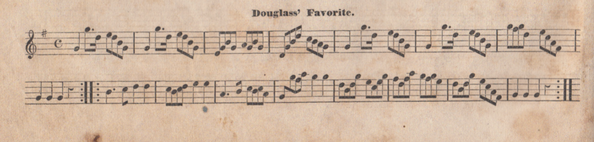 music notes to the tune "Douglass' Favorite" on light paper