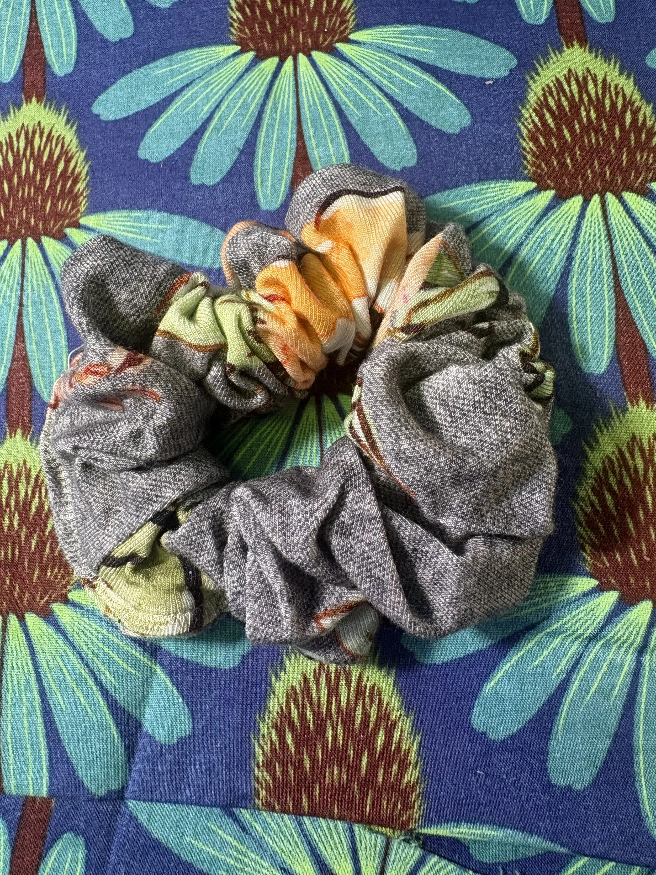 Grey Floral Bamboo Scrunchie