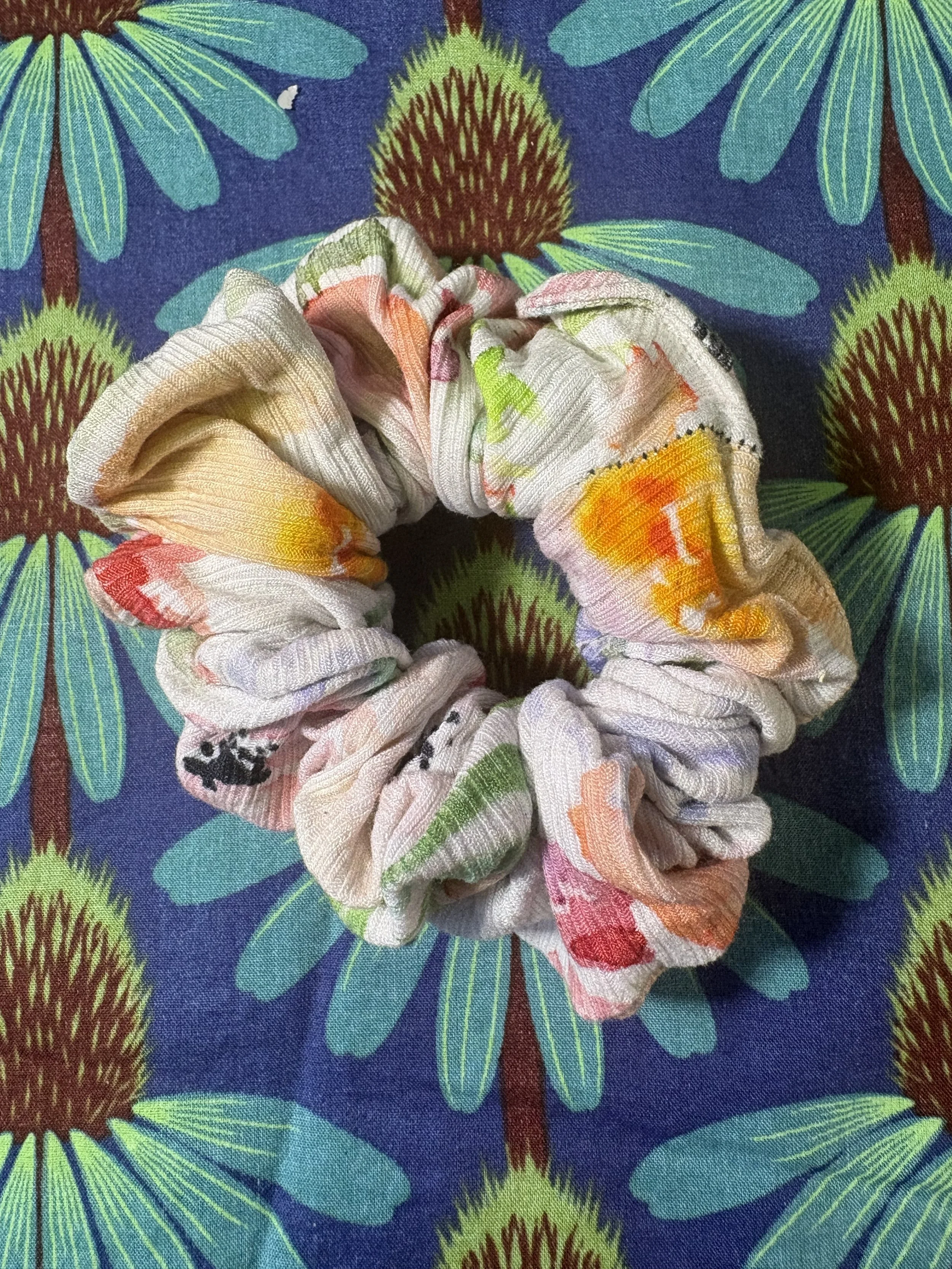 White Floral Bamboo Scrunchie
