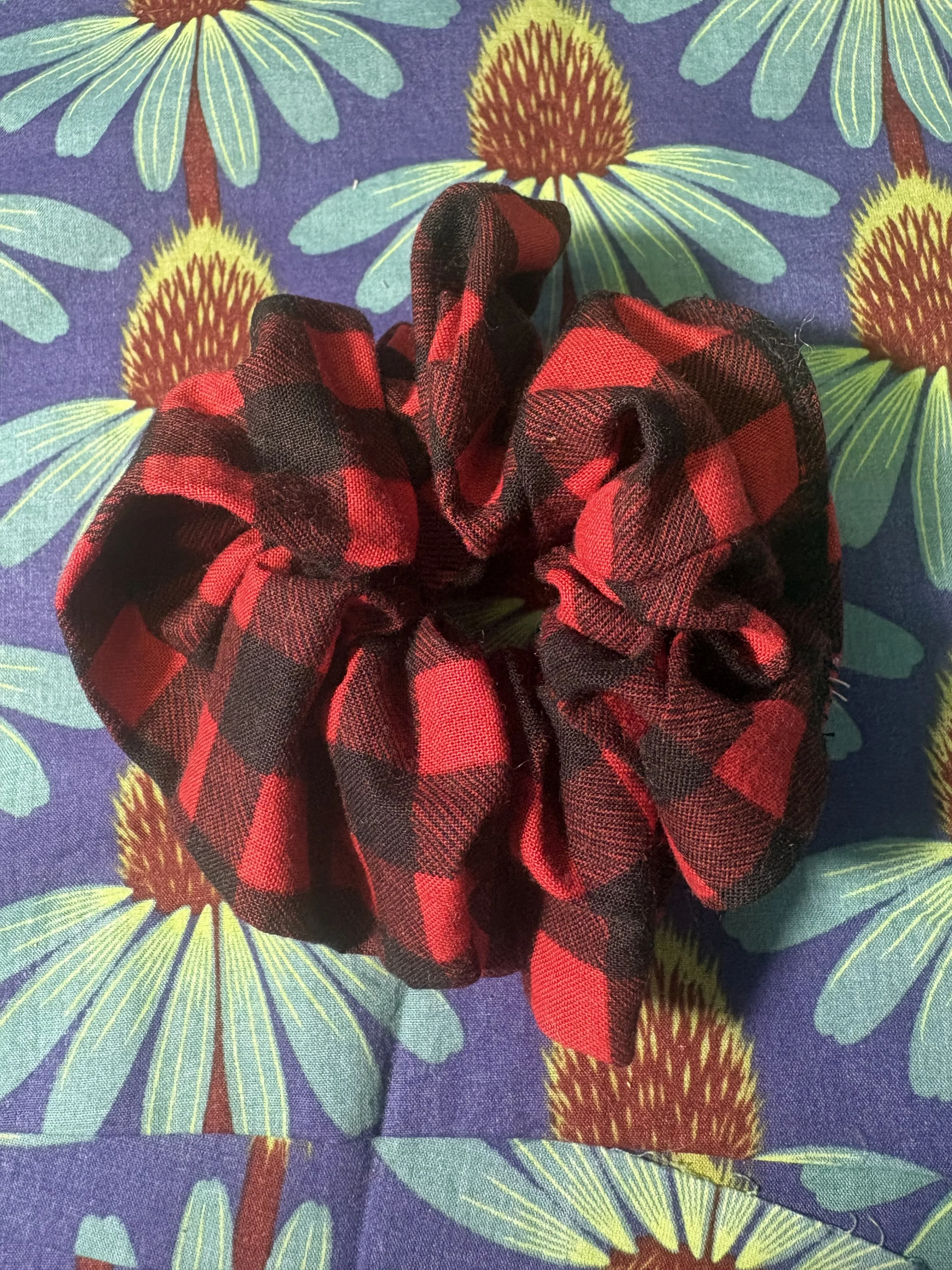 Red Plaid Cotton Scrunchie