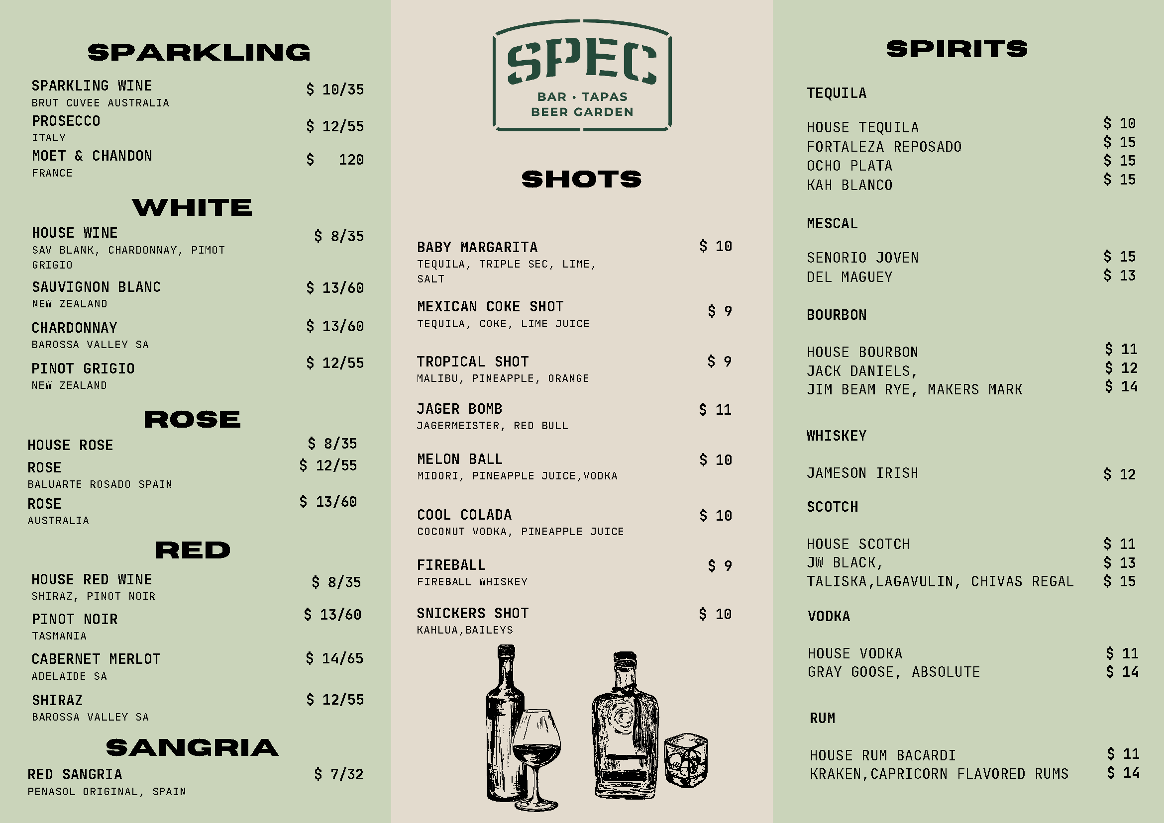 DRINKS MENU — SPEC