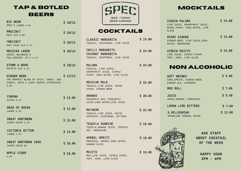 DRINKS MENU — SPEC