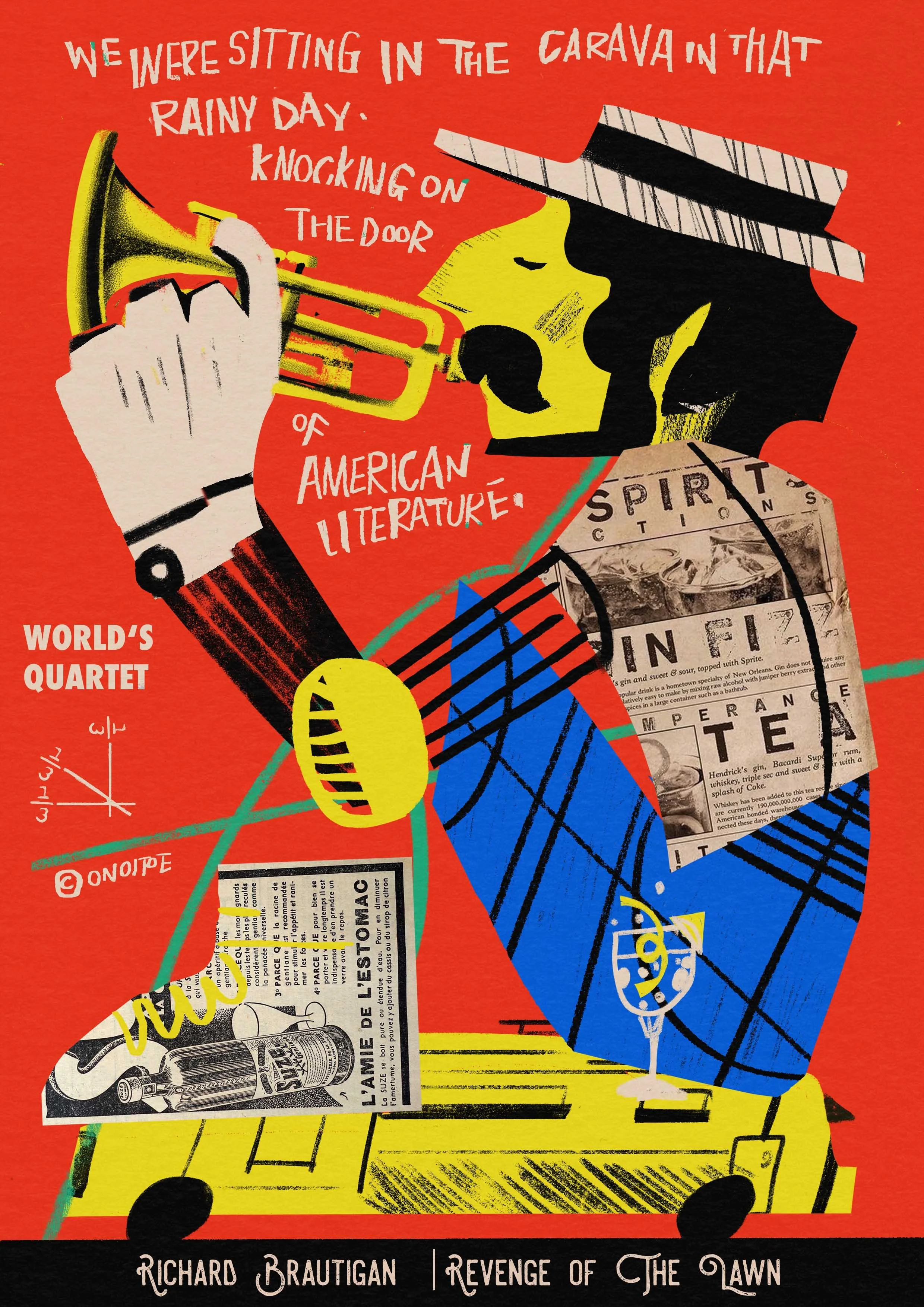 Ono itoe_Caper Illustration Agency _ Illustration & Animation_people_portrait_figurative_emotion_graphic_printmaking_poster_colourful_instrument_imaginary_In memory of Brautigan.jpg