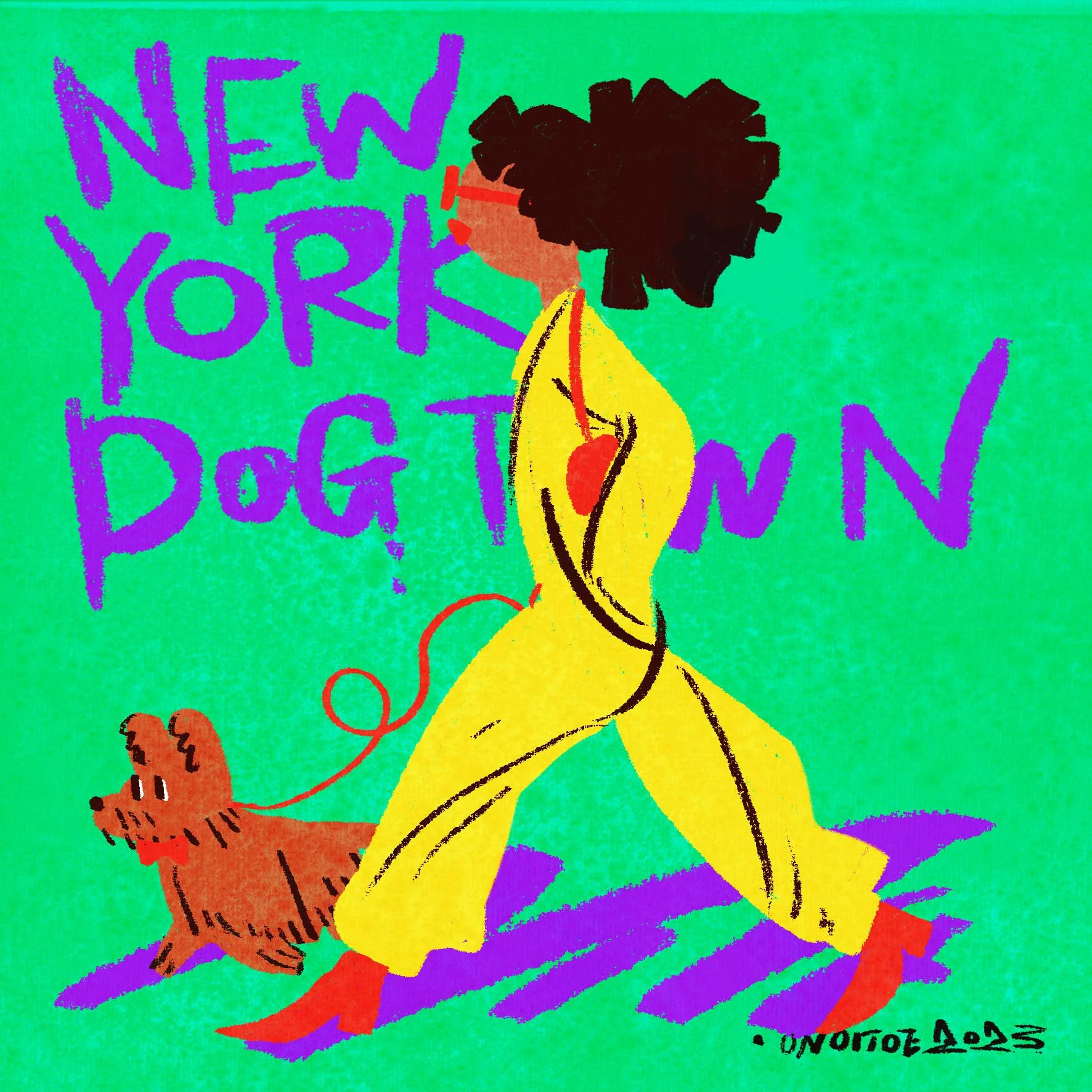 Ono itoe_Caper Illustration Agency _ Illustration & Animation_people_portrait_figurative_emotion_graphic_printmaking_poster_colourful_dog_pet_lifestyle_New York,the dog town_dogtown2.jpg