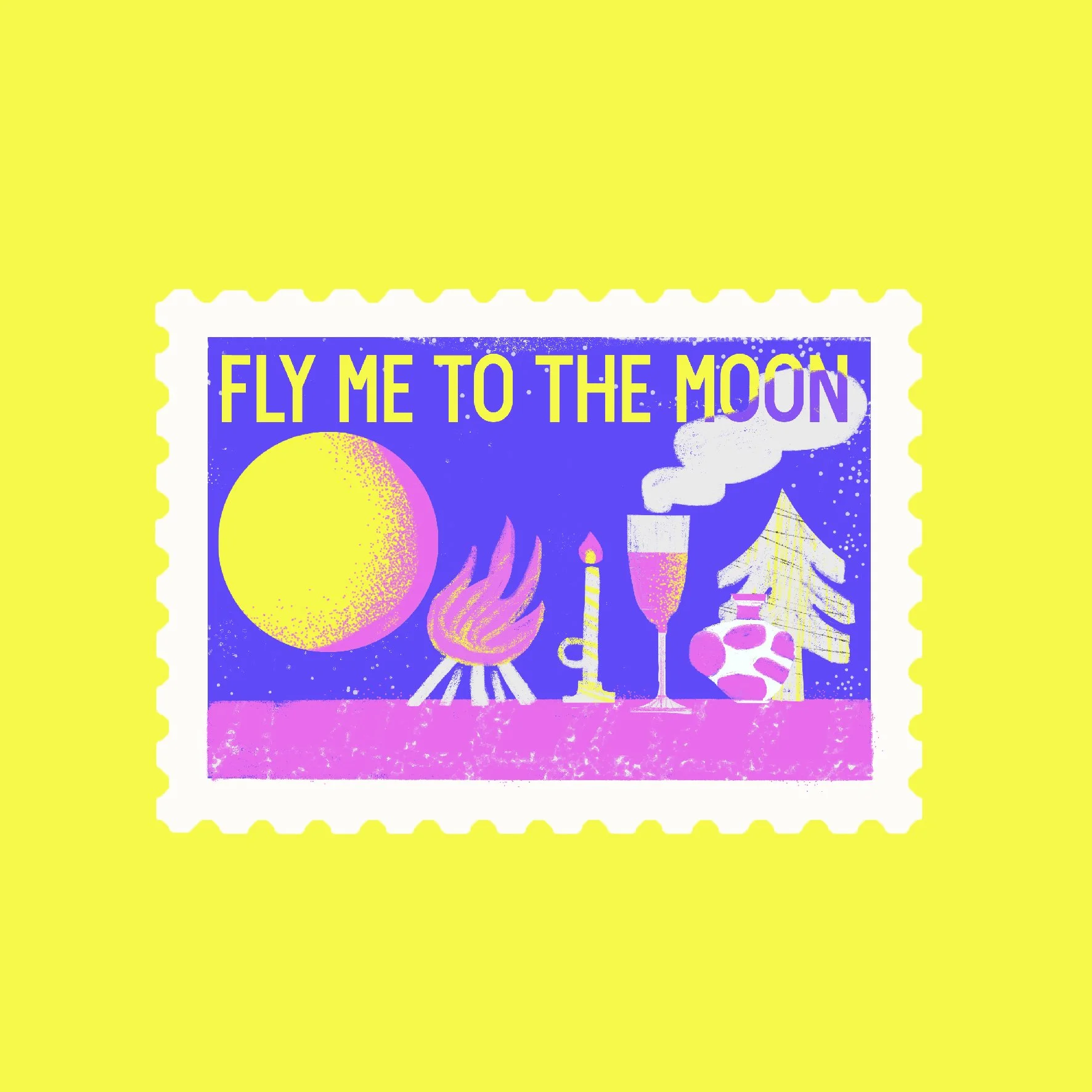 Ono itoe_Caper Illustration Agency _ Illustration & Animation_commercial_Branding_design_graphic_sticker_pattern_colourful_people_retro_classic_lifestyle_element_fasion_photo_Jazz Stamp_Fly me to the moon.jpg