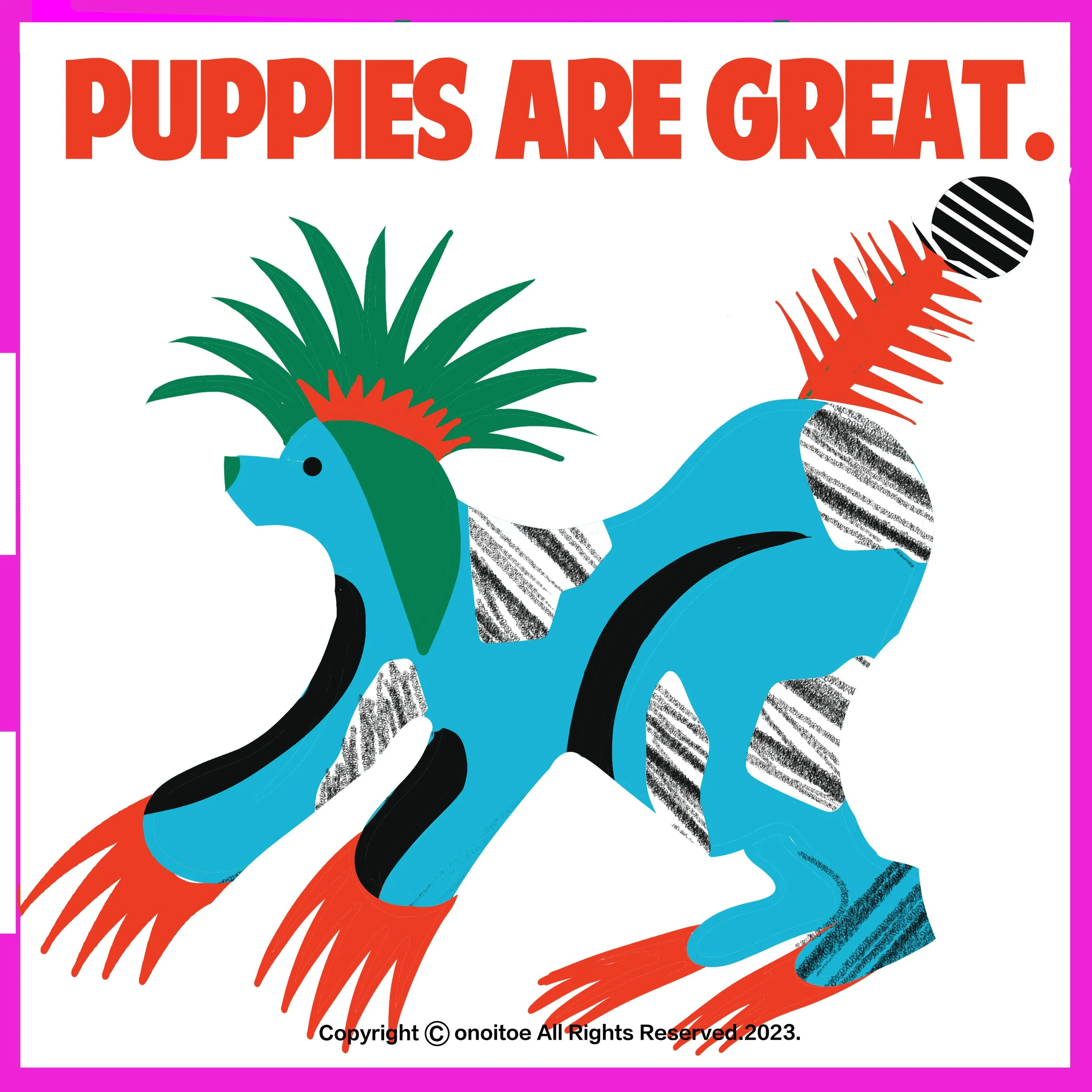 5Ono itoe_Caper Illustration Agency _ Illustration & Animation_people_portrait_figurative_emotion_graphic_printmaking_poster_colourful_pattern_dog_pet_animal_Puppies are great_.jpg