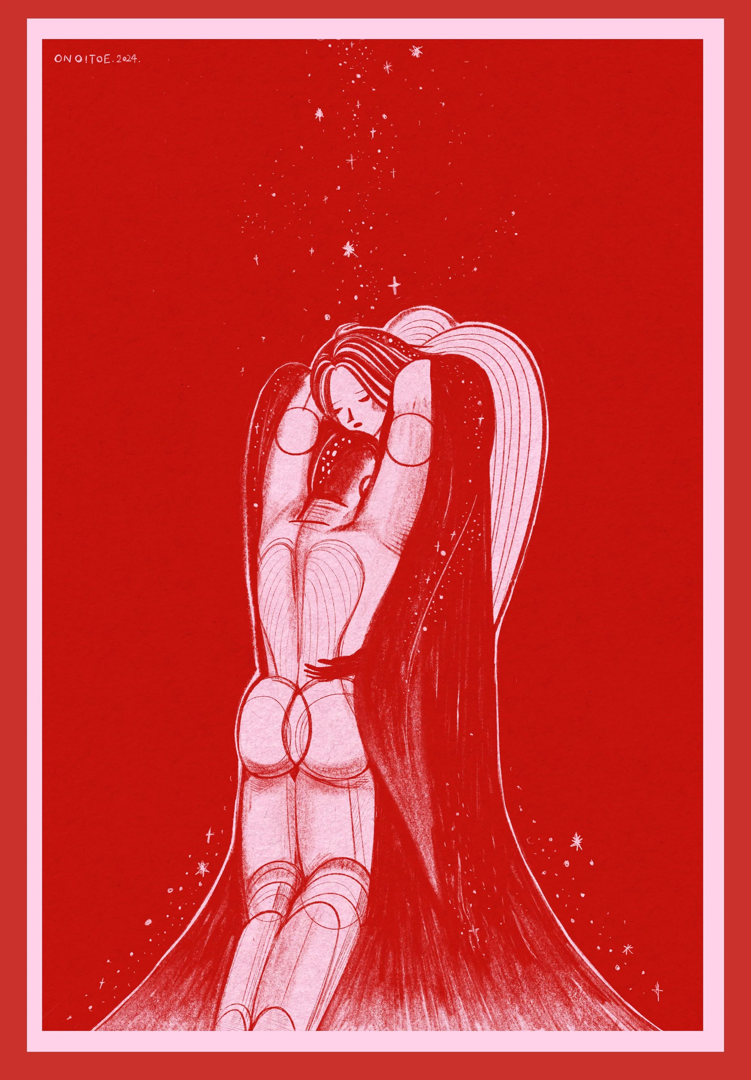 Ono itoe_Caper Illustration Agency _ Illustration & Animation_people_portrait_figurative_emotion_graphic_printmaking_poster_colourful_red_pink_Fragments d’un discours amoureux_恋人絮语6.jpg