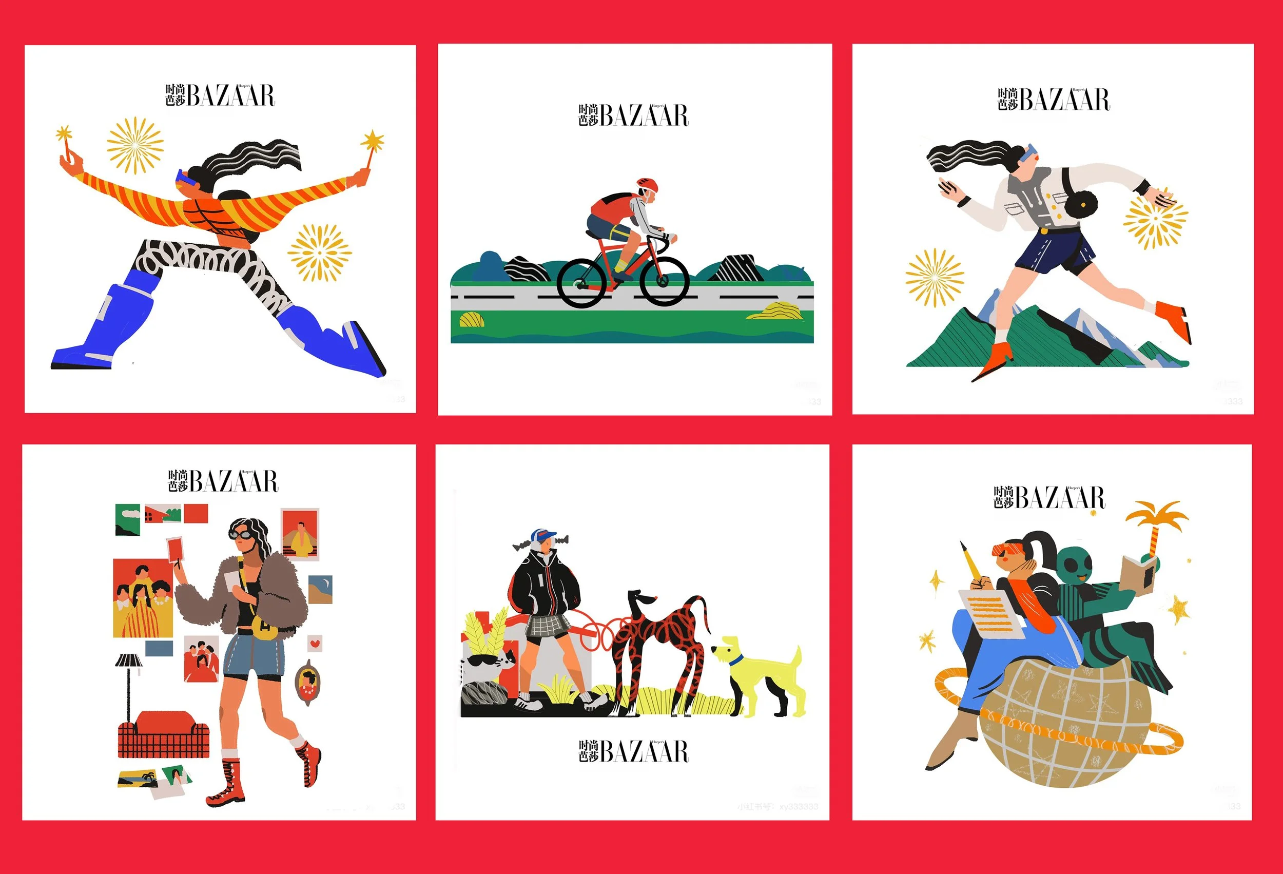 Ono itoe_Caper Illustration Agency _ Illustration & Animation_editorial_graphic_sticker_pattern_icon_colourful_people_retro_classic_lifestyle_city_fasion_new year edition_Harper‘s BAZAAR_the cover.jpg