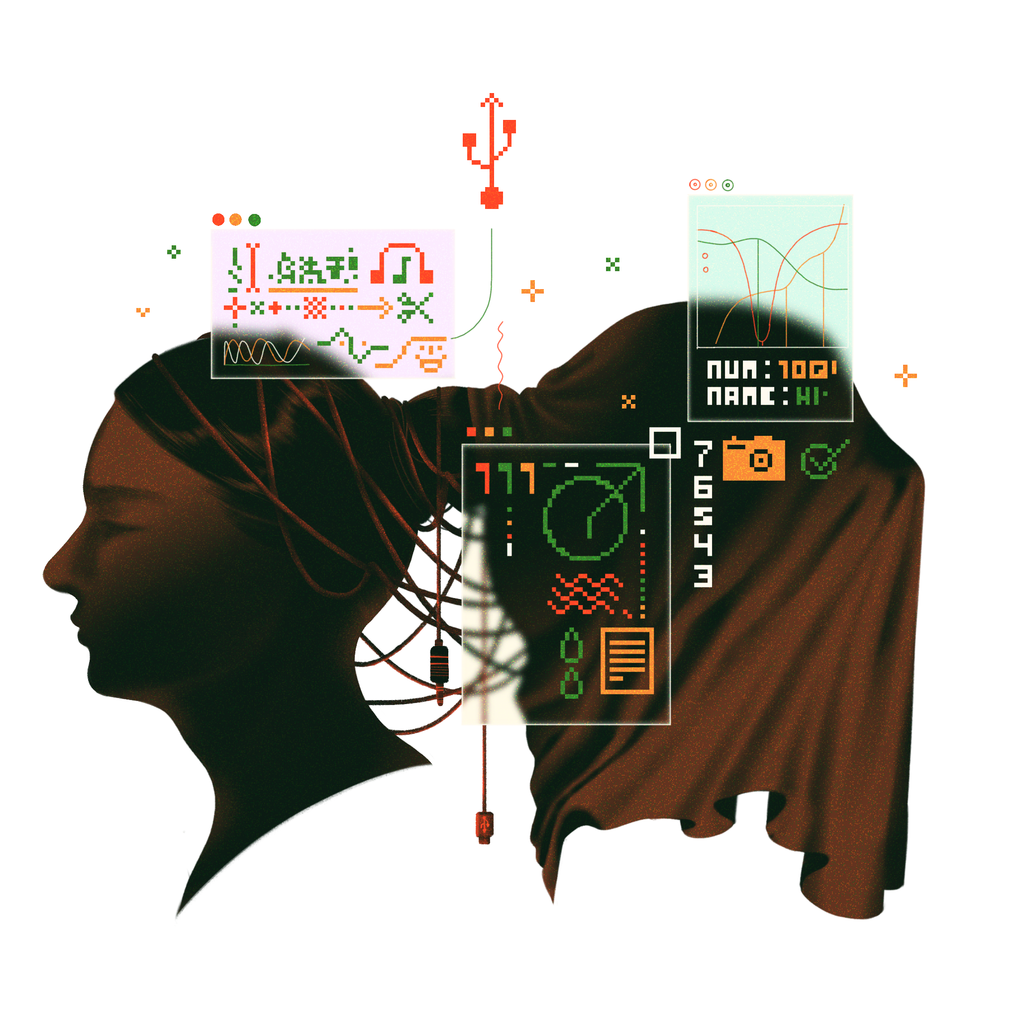 Raven Jiang_Caper Illustration Agency _ Illustration & Animation_graphic_Tech_pattern_figure_Editorial_Guardian AI Friendships_Spot 3.png