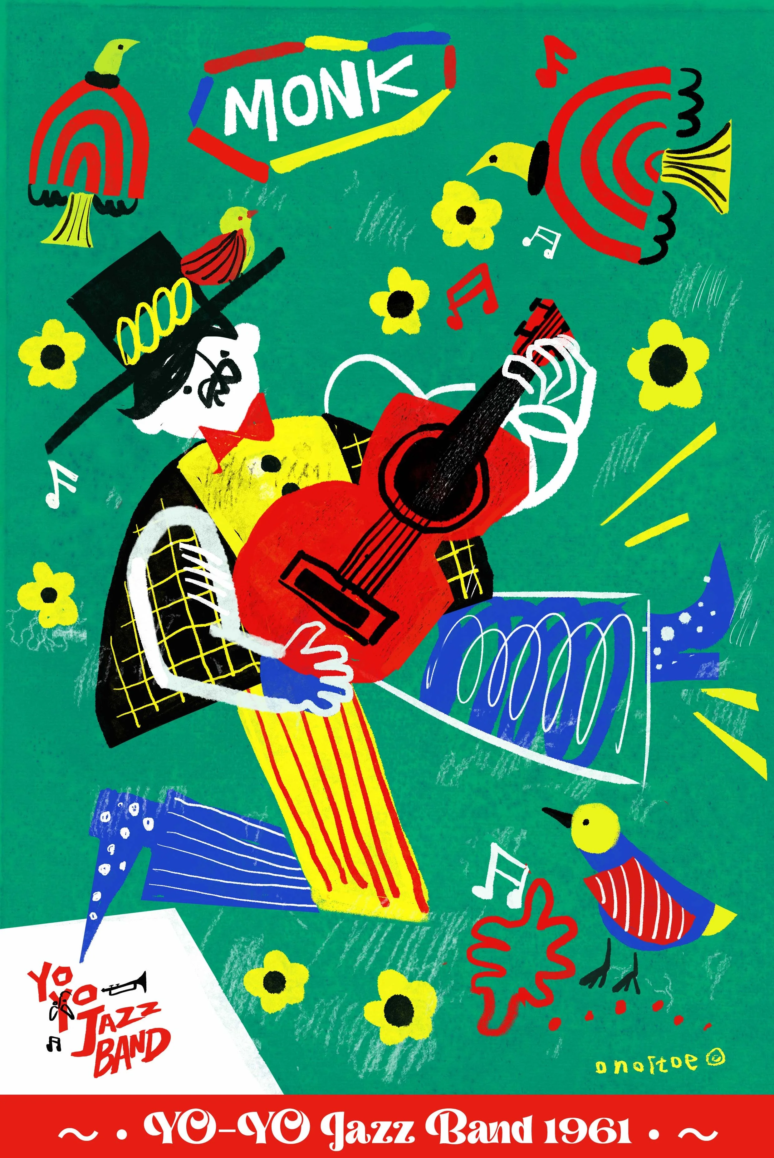 Ono itoe_Caper Illustration Agency _ Illustration & Animation_people_portrait_figurative_emotion_graphic_printmaking_poster_colourful_abstract_geomatric_music_Yo-Yo Jazz Band 2.jpg