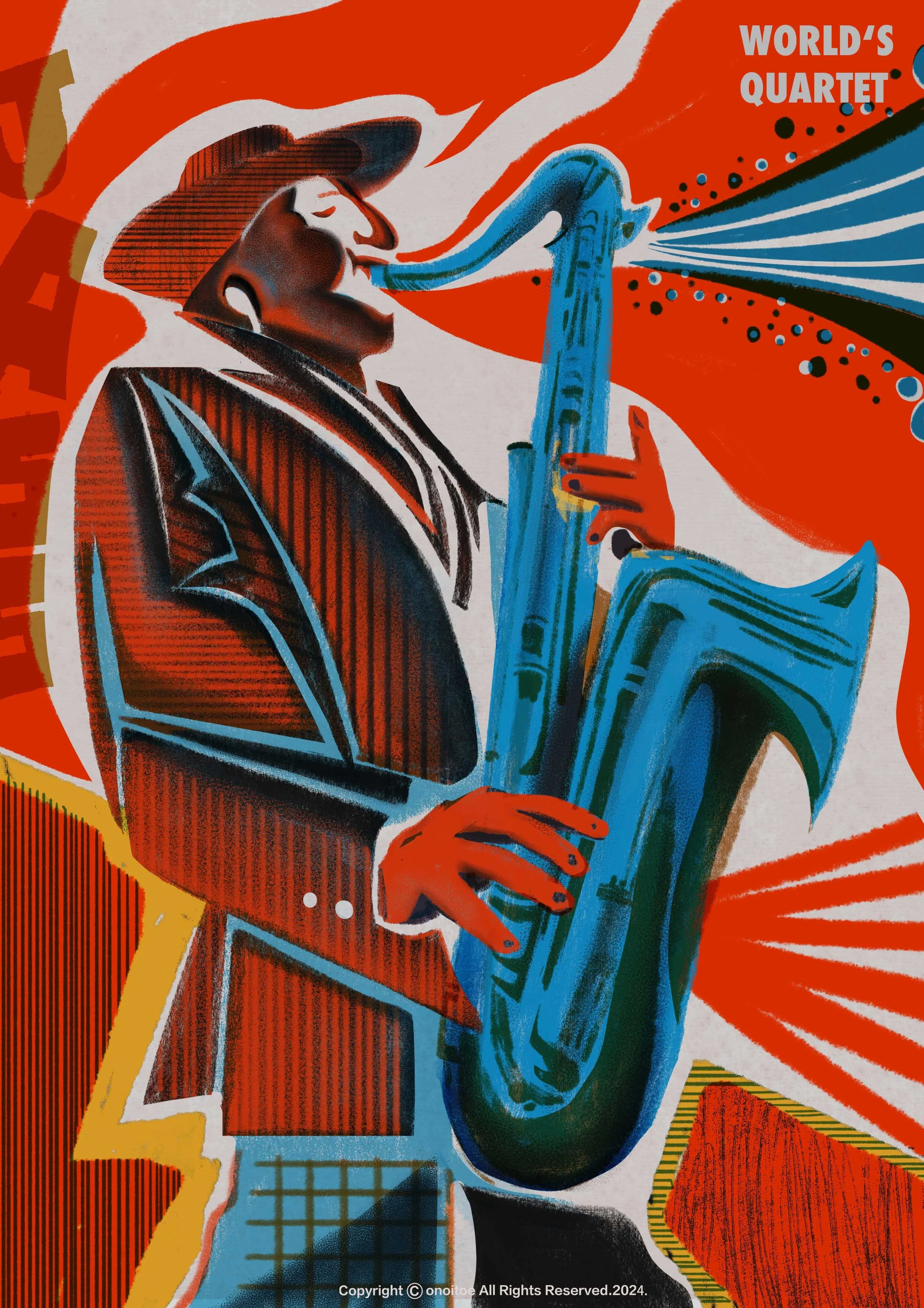 Ono itoe_Caper Illustration Agency _ Illustration & Animation_people_portrait_figurative_emotion_graphic_printmaking_poster_colourful_abstract_geomatric_music_World’s Quartet-No.1.jpg