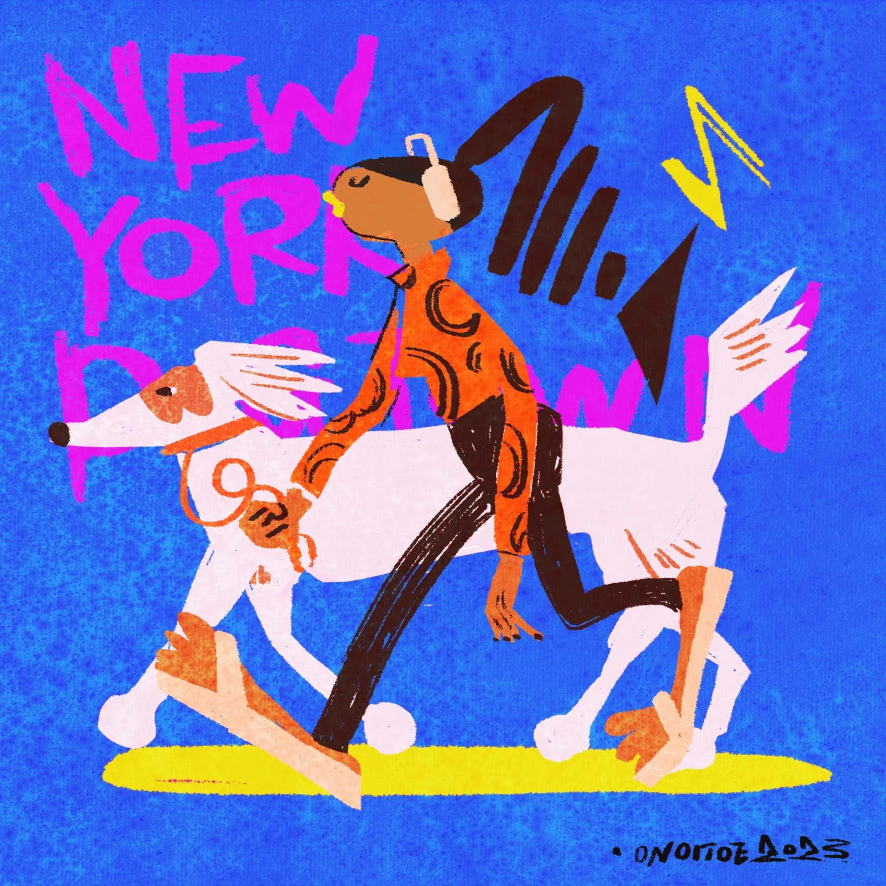 Ono itoe_Caper Illustration Agency _ Illustration & Animation_people_portrait_figurative_emotion_graphic_printmaking_poster_colourful_dog_pet_lifestyle_New York,the dog town_dogtown.jpg