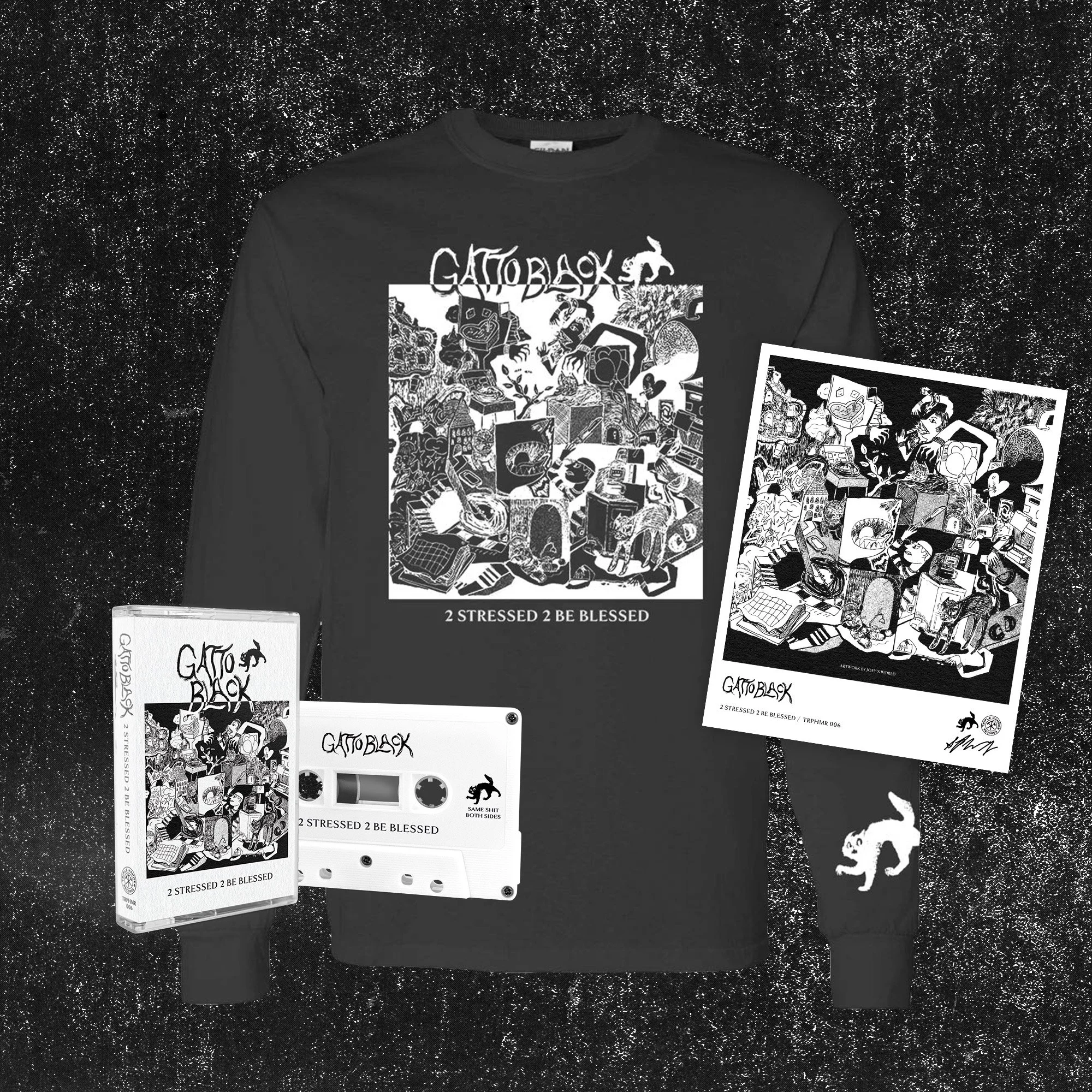 Gatto Black - Bundle - 2 Stressed 2 Be Blessed Long Sleeve Shirt, Tape, Signed Postcard