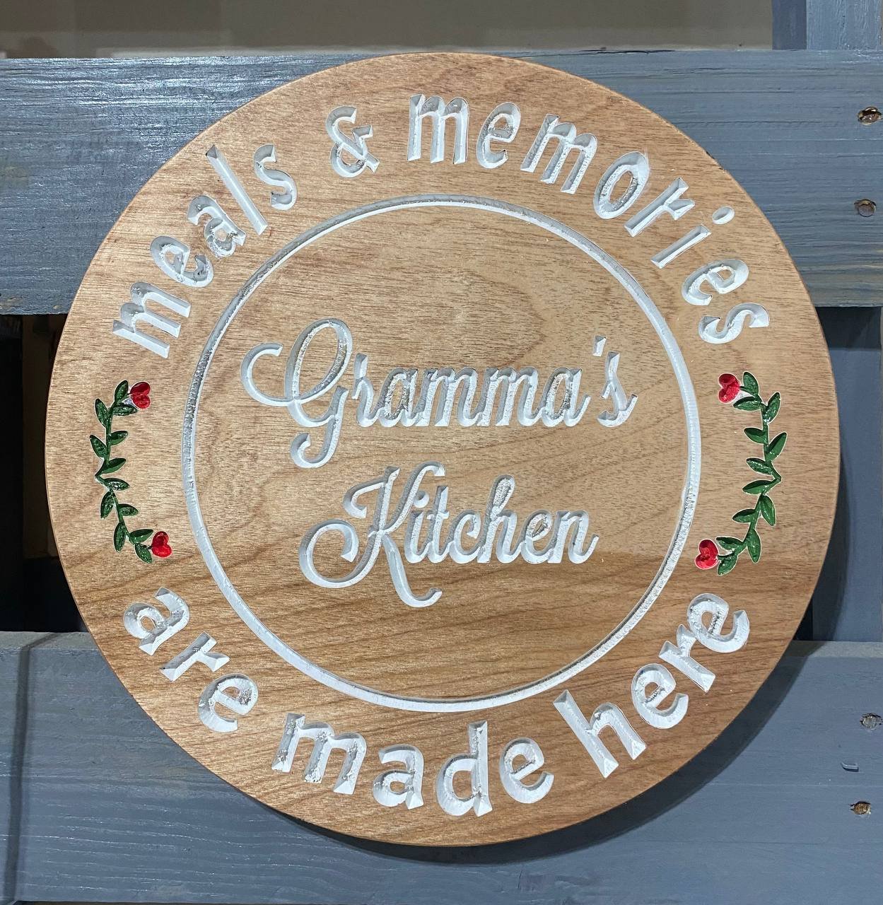 Gramma's Kitchen Plaque - Let your Gramma know how much you love her with this
beautiful wooden carved and hand-painted plaque. Great gift for any occasion or just because.