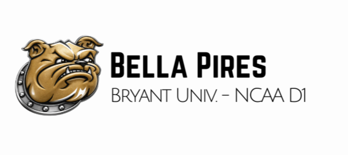 Bella Pires logo featuring a bulldog mascot with a silver collar and an angry expression, Bryant University - NCAA Division 1