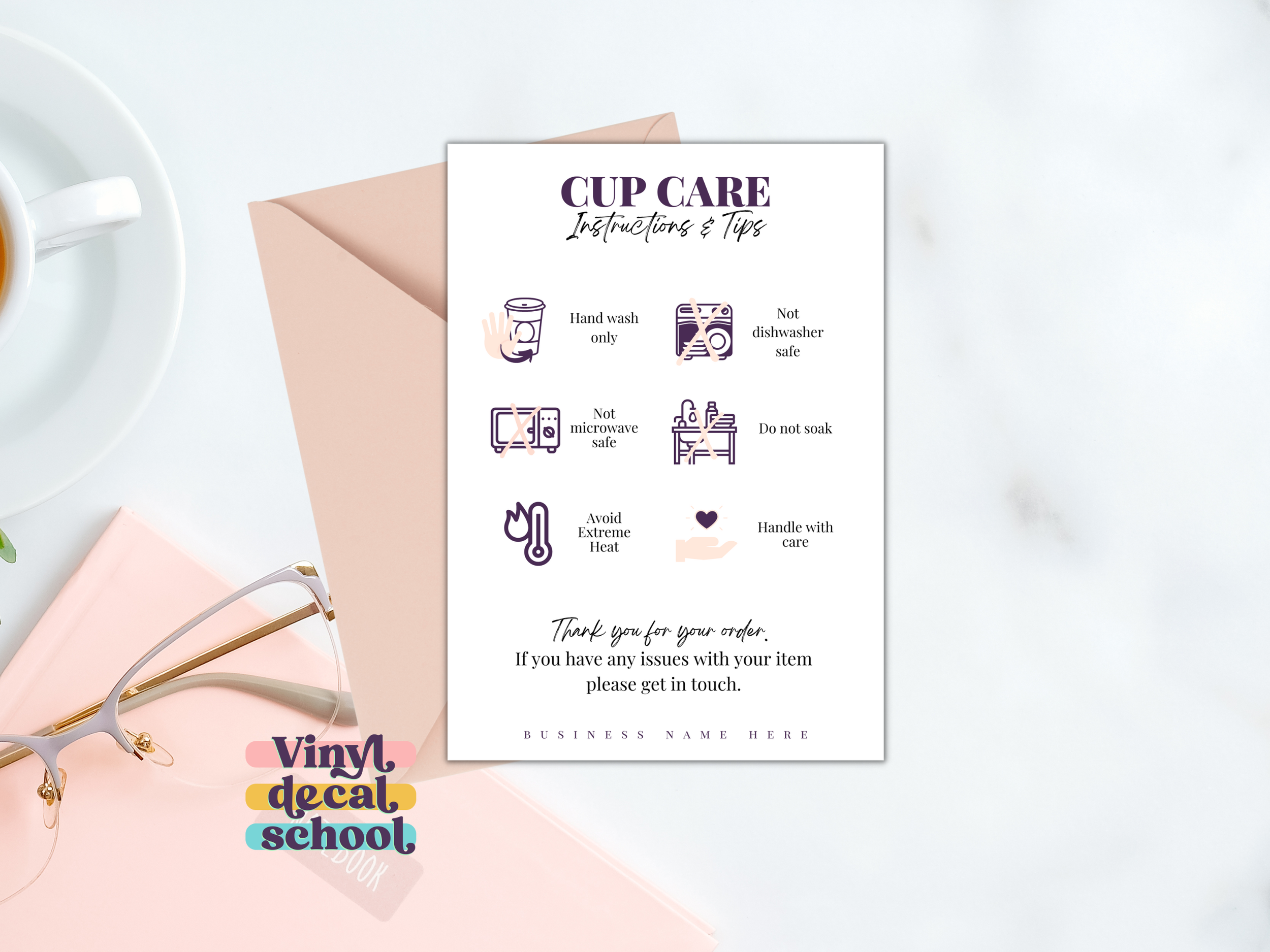 Tumbler Care Instructions Card Printable & Editable Boho Style — Vinyl ...