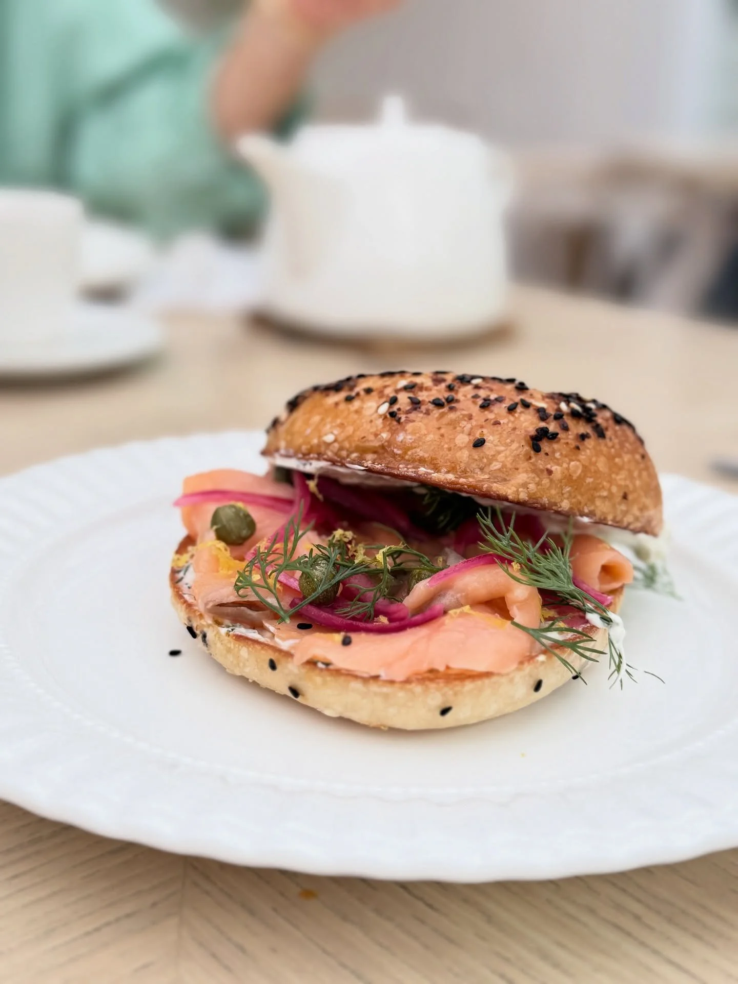 NY style everything bagel, filled with smoked salmon, herbed cream cheese, capers & pickled onion. This one’s a classic, and it’s on our breakfast menu daily ☀️ 
🥯 Find our bagels @sugarpea.bakery 
📍 @ 66 Lane 202 Hulin St, Xinyi D