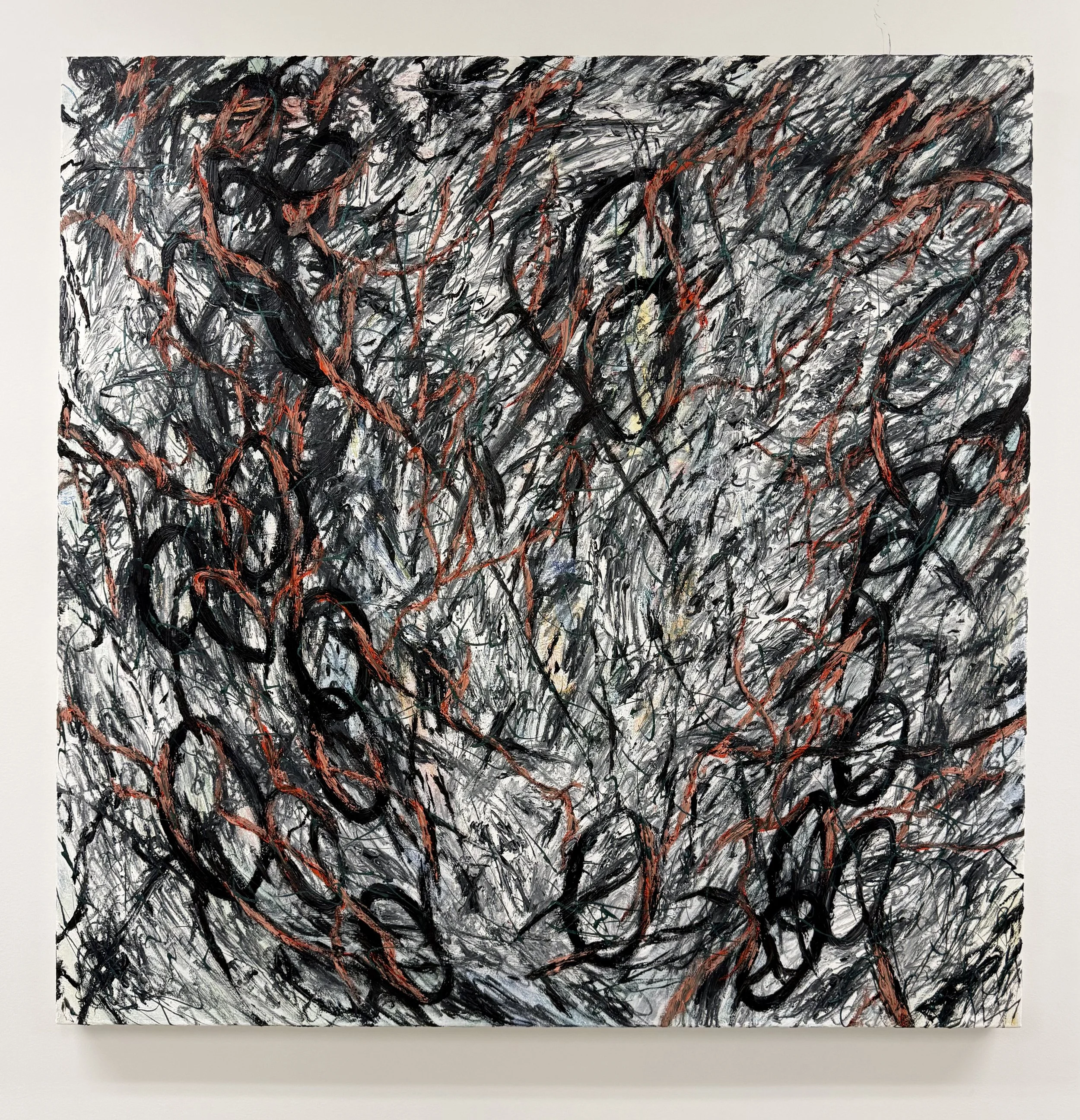 Burn the Page, 2024-2026, Oil and glue on canvas, 48x48 in