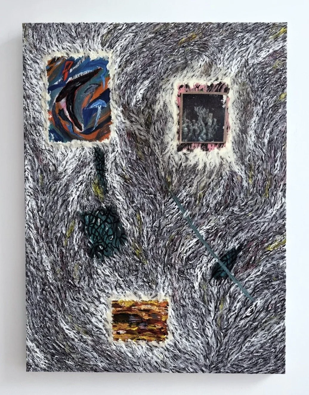 Interruptions, 2026, Oil resin staples on canvass, 48x36 in