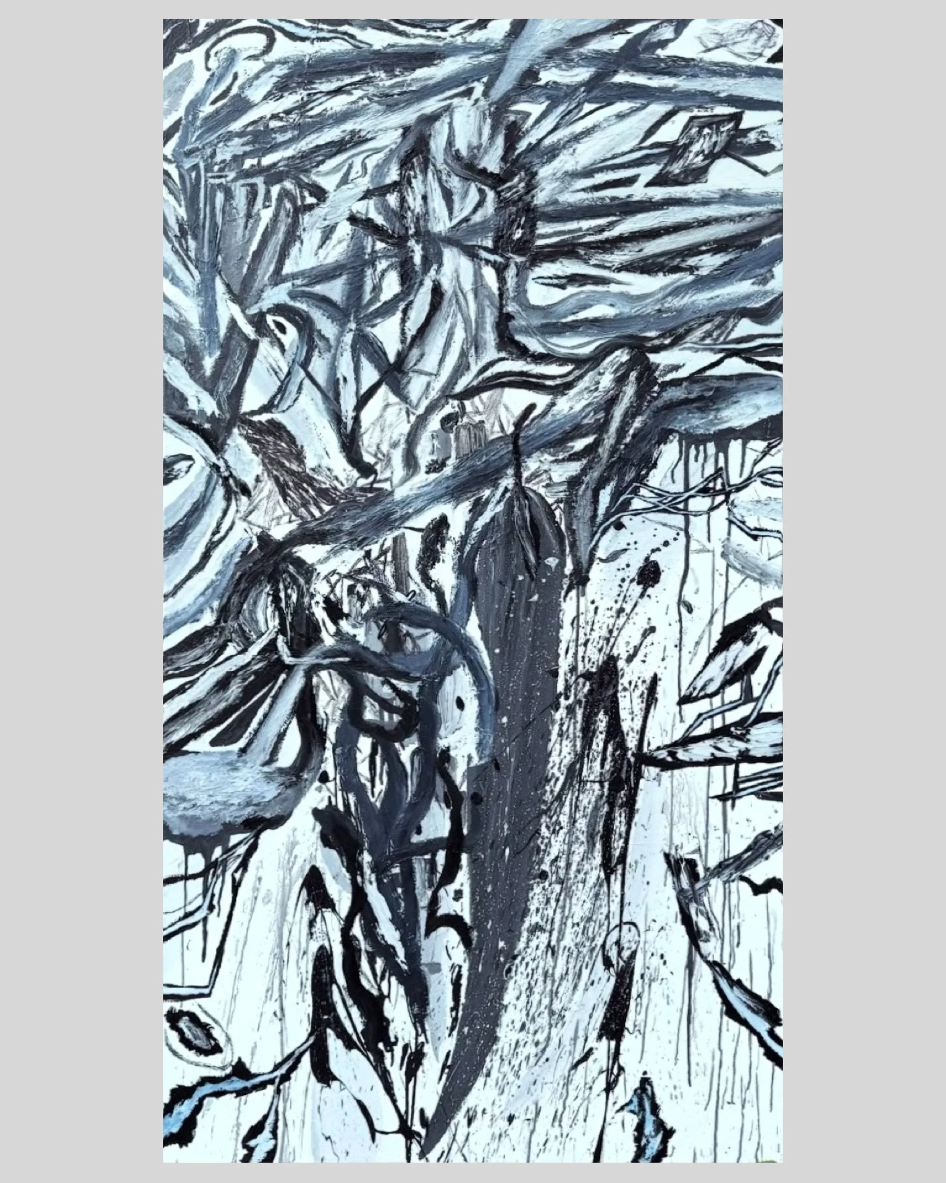 “Fracture Column” 72” x 36” Oil, acrylic, ink on canvas (2025)