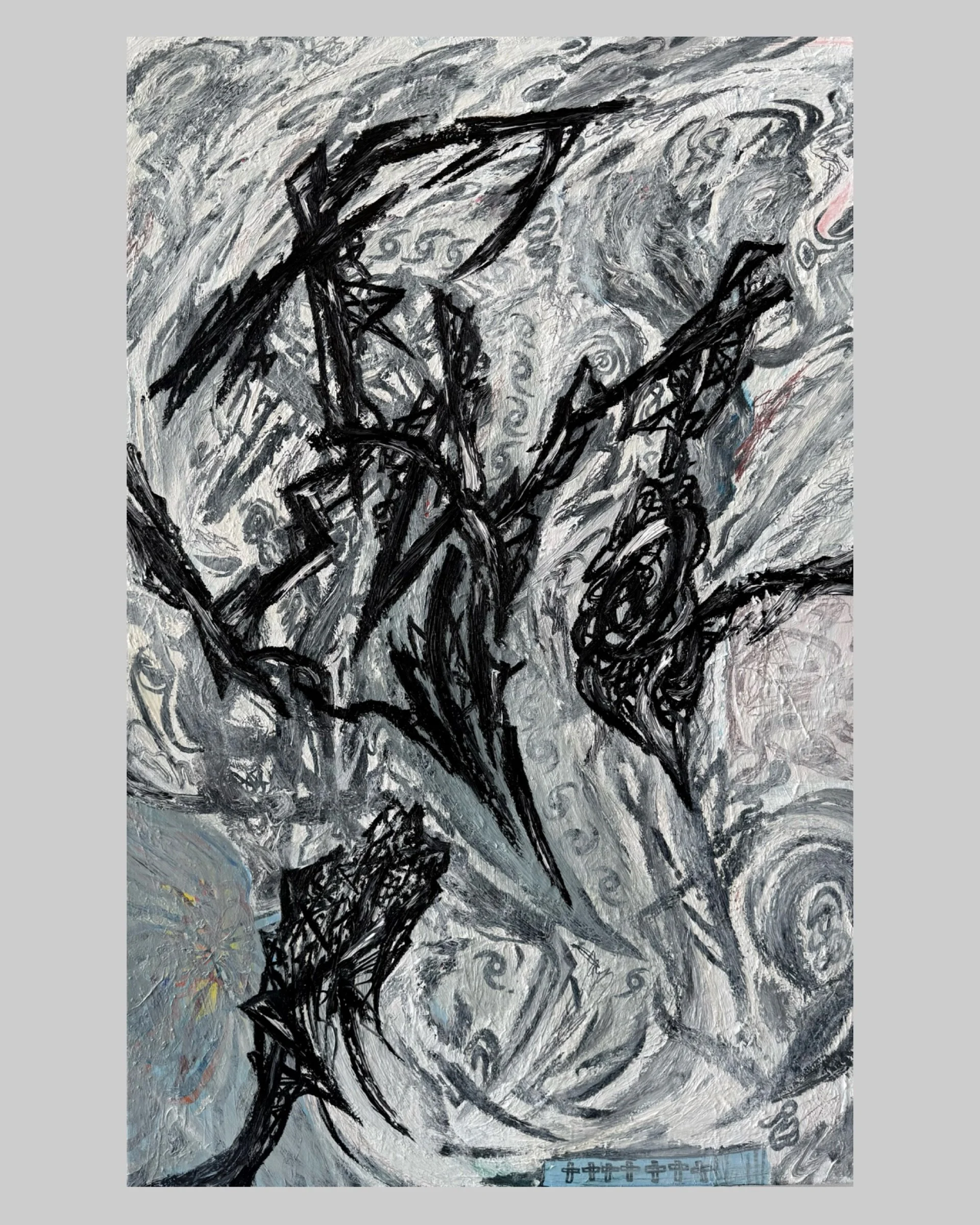 “Needle Watching” 60” x 36” Oil, acrylic, ink on canvas (2026)